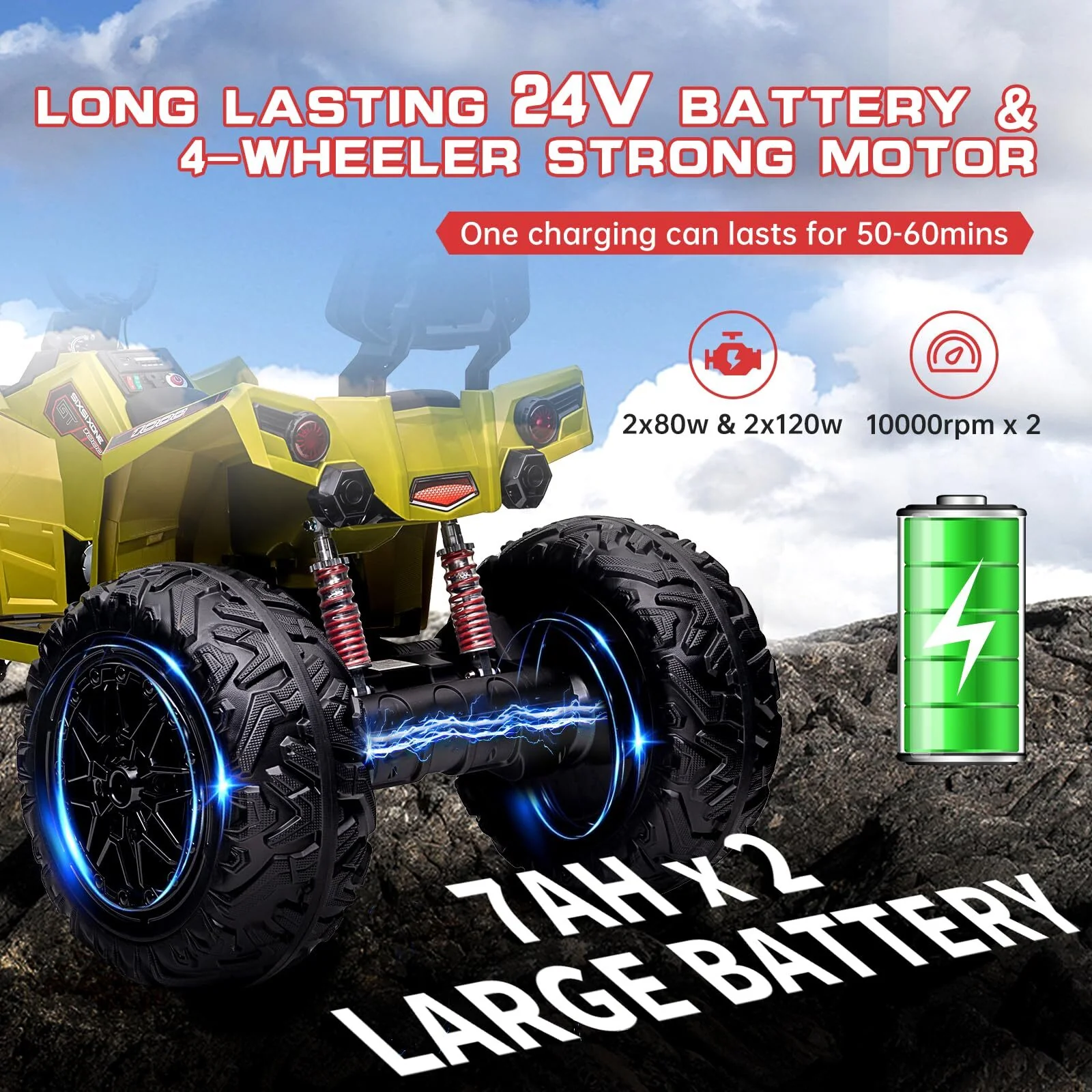 24V Kids Electric 4WD Off-Road Ride-On ATV Quad 4-Wheeler Toy Vehicle - Image 3