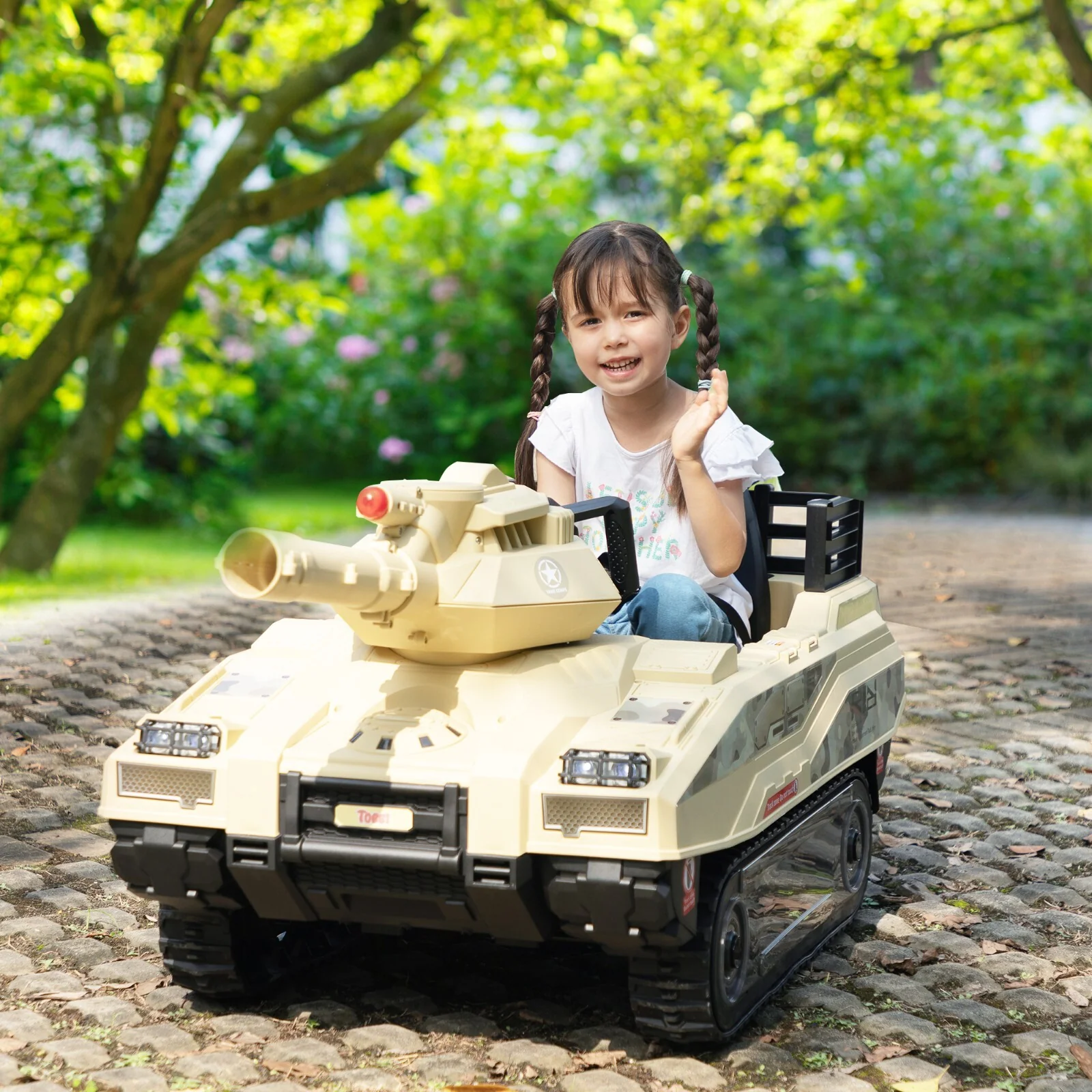 24V Electric Kids Ride-On Tank Car with Remote Control and 360 Degree Spin - Image 2