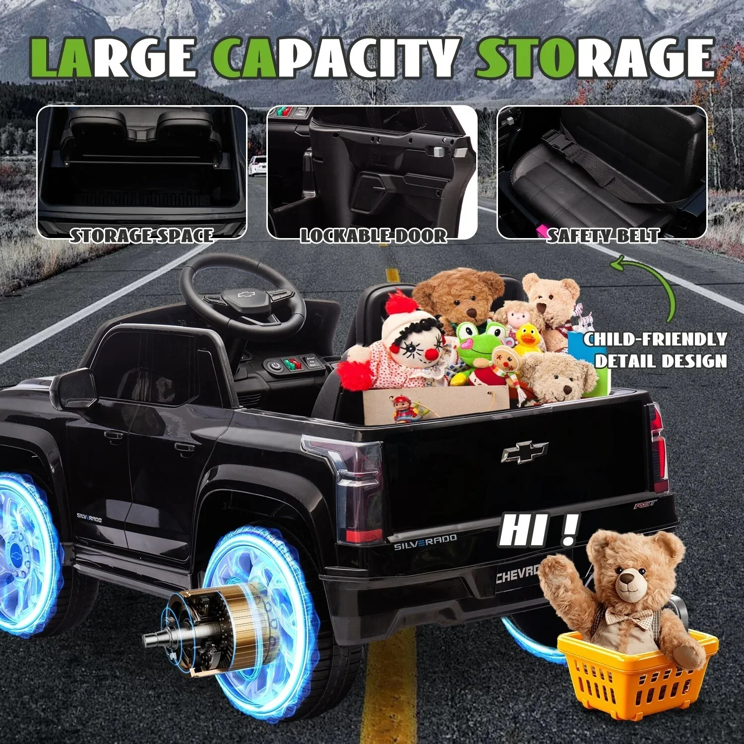 24V Kids Licensed Chevrolet Silverado Ride-On Truck Toy with Remote Control - Image 7