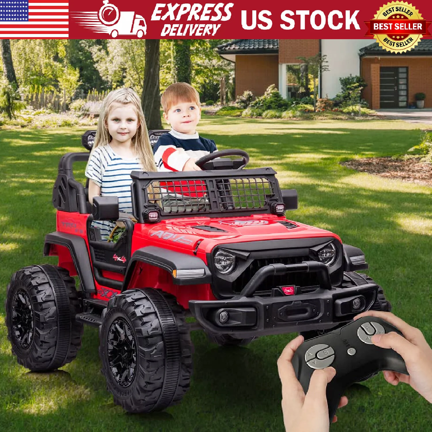 24V 2-Seater Kids Electric Ride-On Truck with LED Headlights and Remote Control