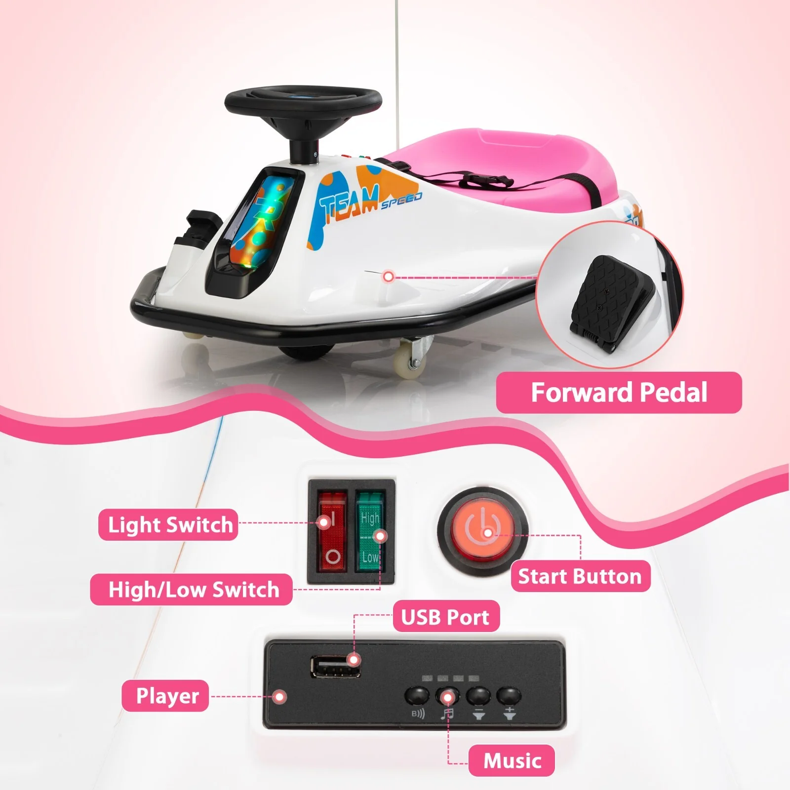 24V Electric Kids Ride-On Drift Go-Kart Battery-Powered Vehicle Available in 3 Colors - Image 5