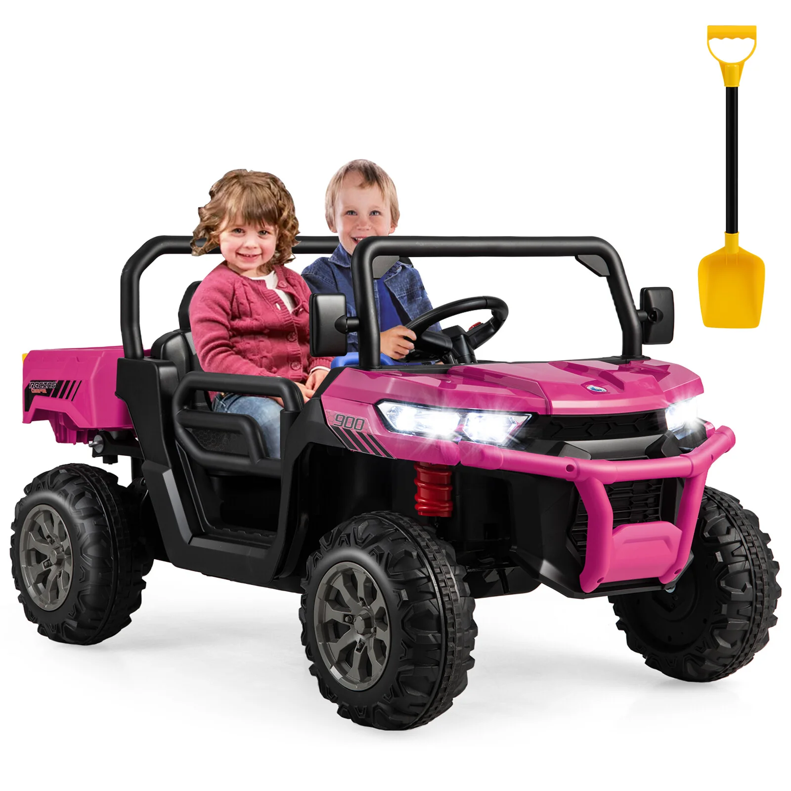 24V 2-Seater Kids Electric Ride-On Dump Truck with USB Port Rose Red