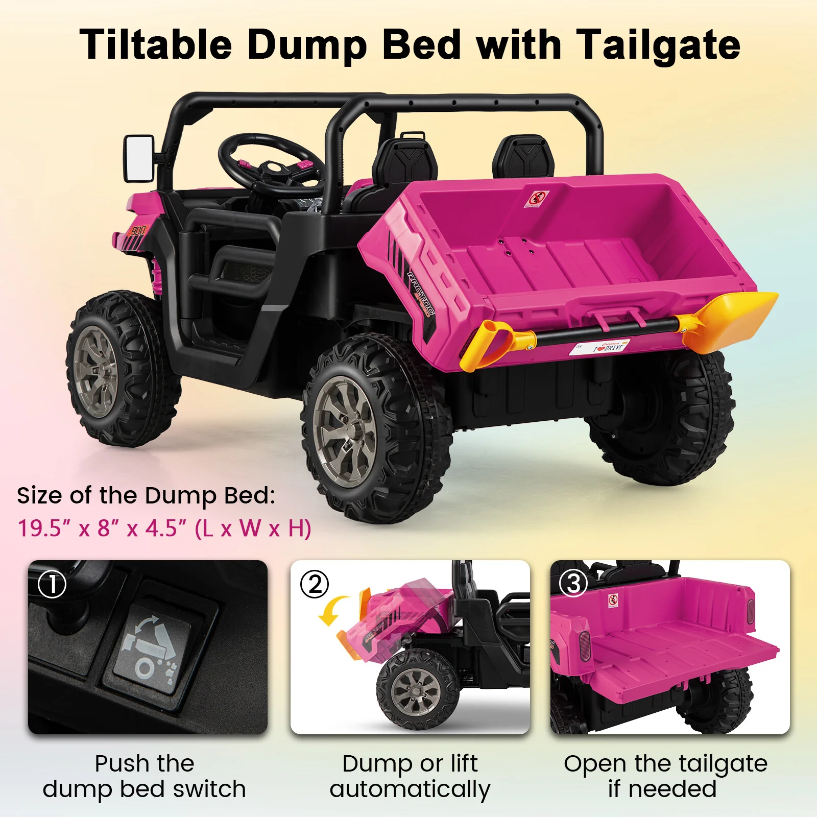 24V 2-Seater Kids Electric Ride-On Dump Truck with USB Port Rose Red - Image 7