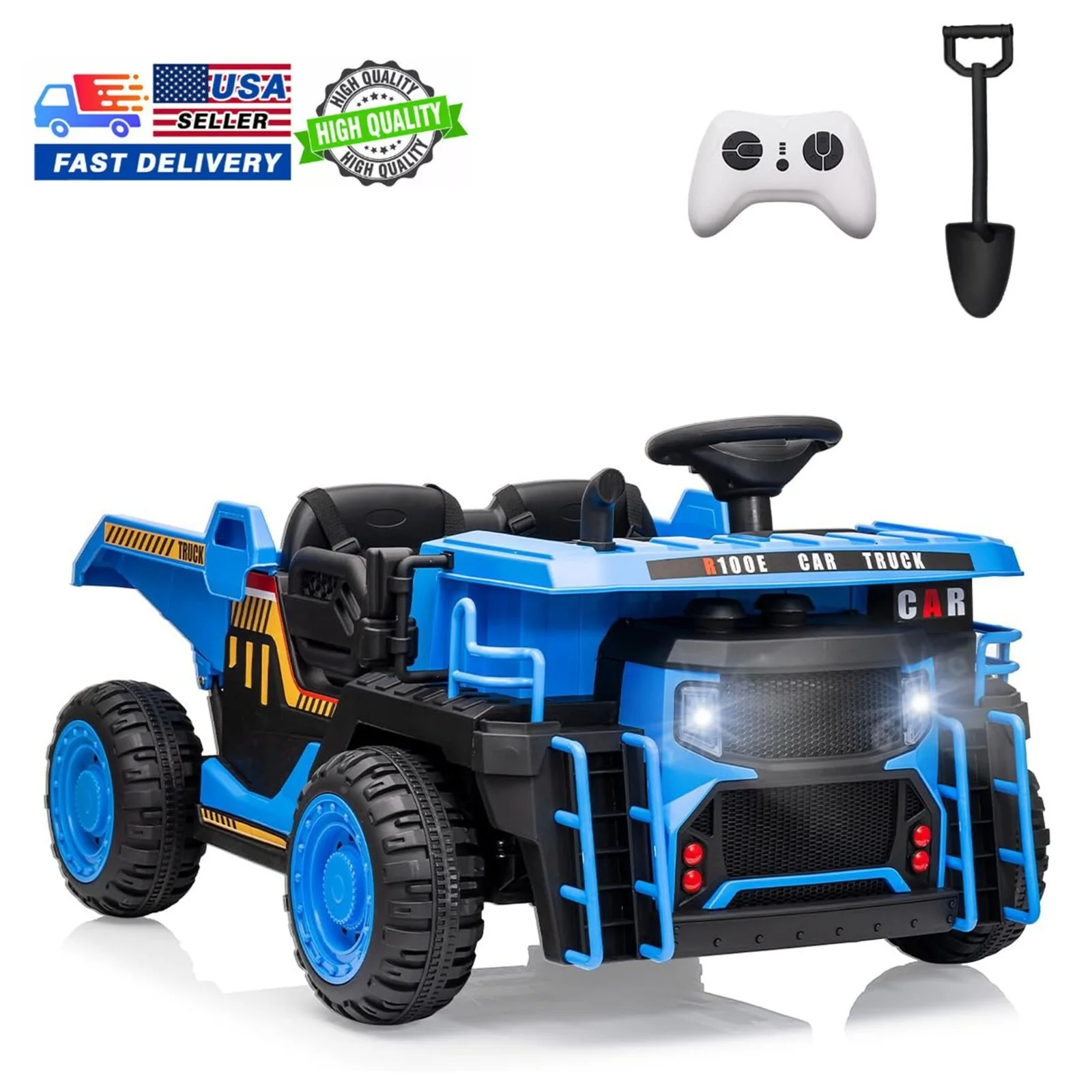24V Electric Kids Ride-On Dump Truck Toy with Remote Control, Shovel, and Dump Bed - Blue - Image 8