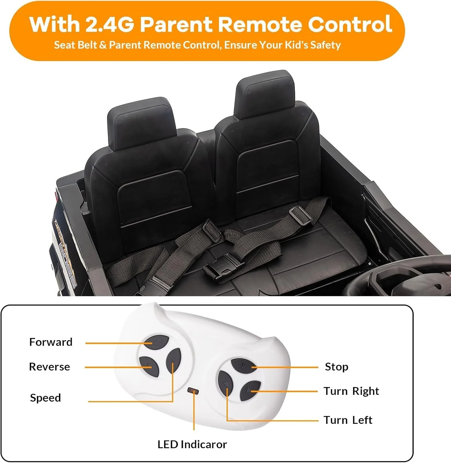 24V Electric 2-Seater Kids Ride-On Pickup Truck with 1100W Motors and Remote Control - Image 4