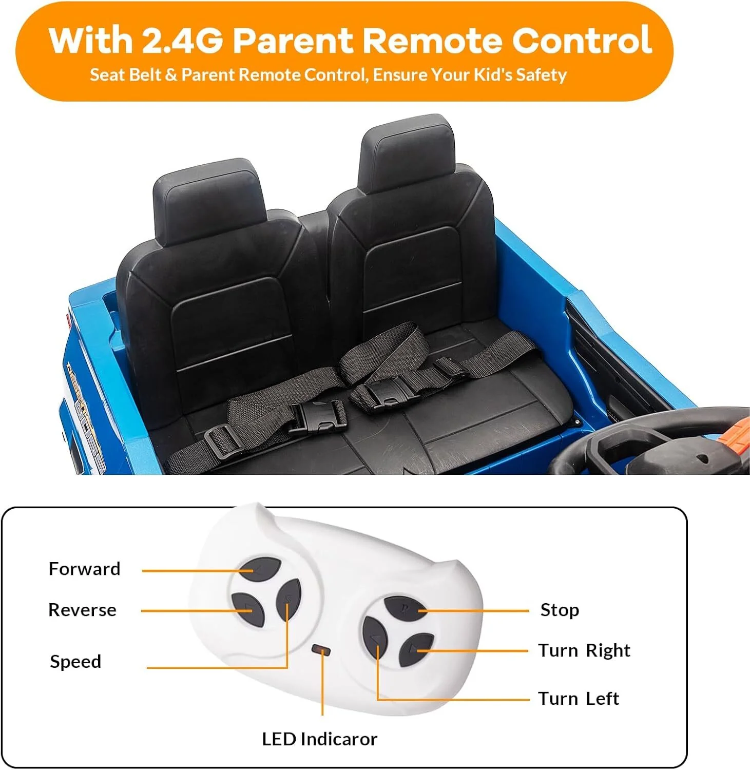 24V Kids Electric Ride-On Pickup Truck, 2-Seater with Parent Remote Control - Image 20