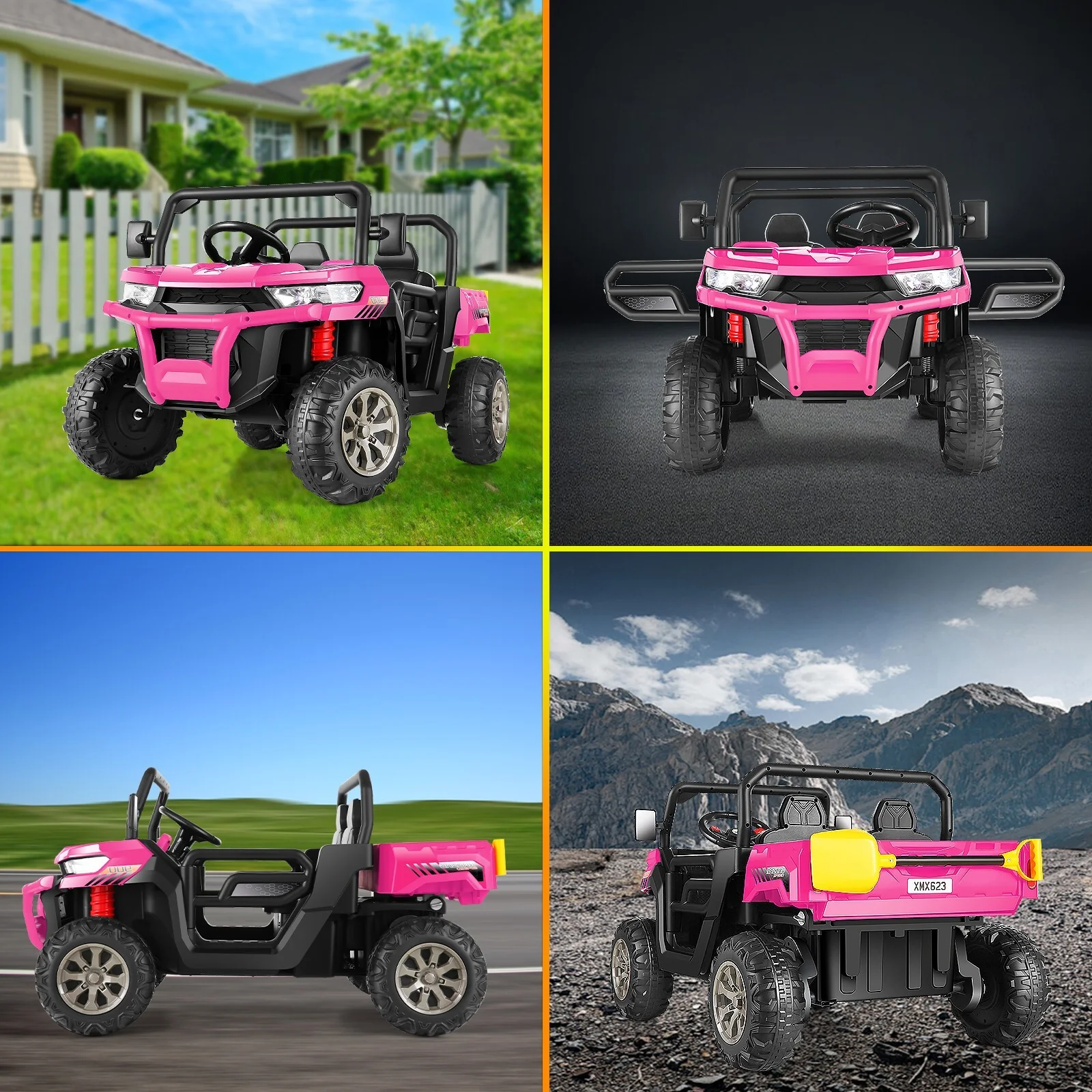24V Kids 2-Seater Electric Ride-On Dump Truck with Bluetooth and Power Wheels - Image 14