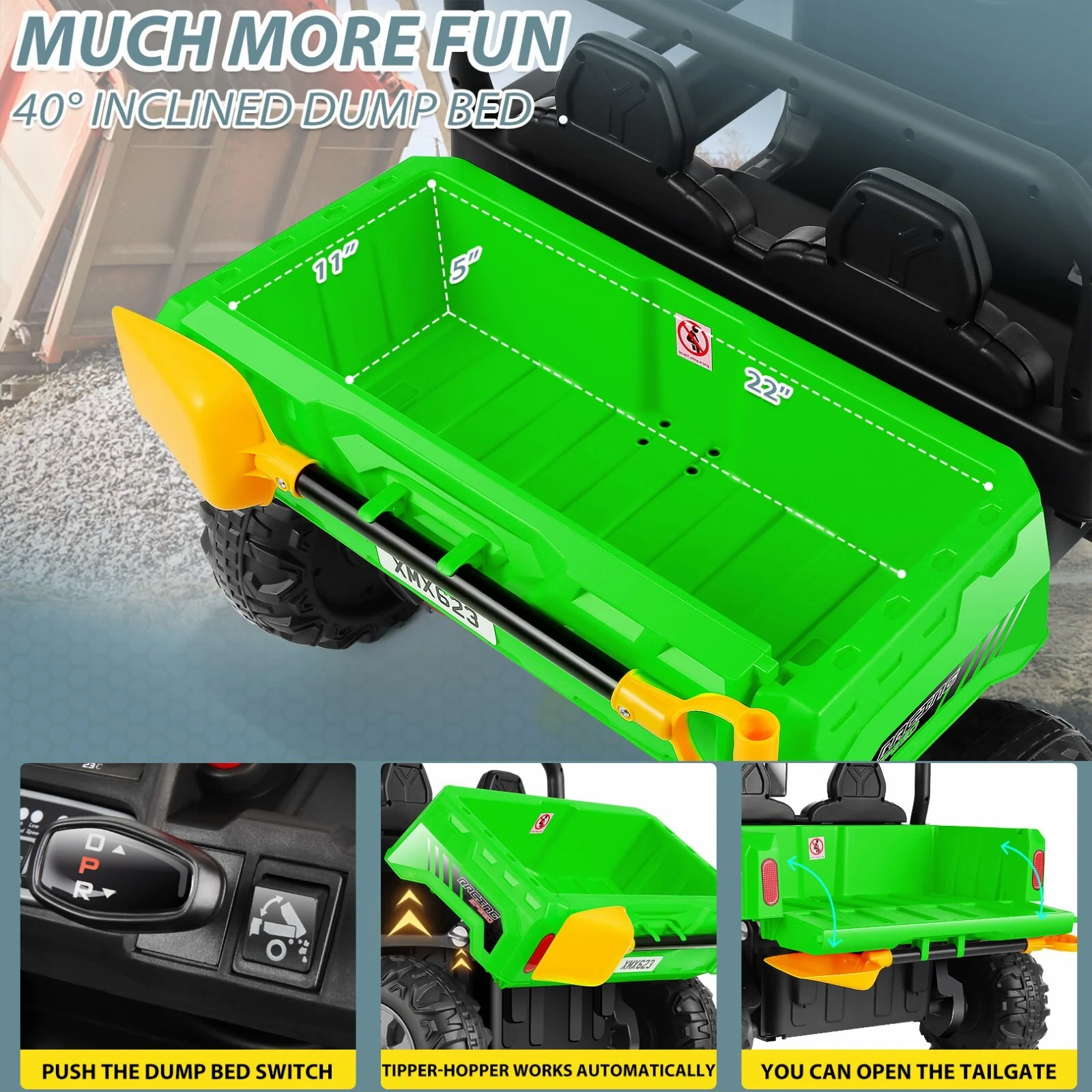 24V Kids Electric 2-Seater Dump Truck Ride-On Toy with Remote Control and Power Wheels - Image 6