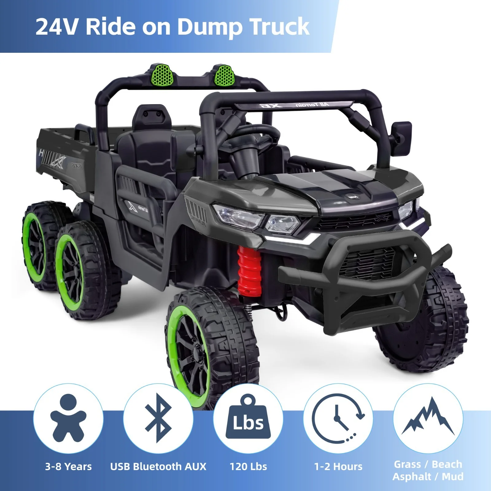 24V Electric 2-Seater Kids Ride-On Dump Truck with 4-Wheel Drive and Remote Control, 6mph - Image 3