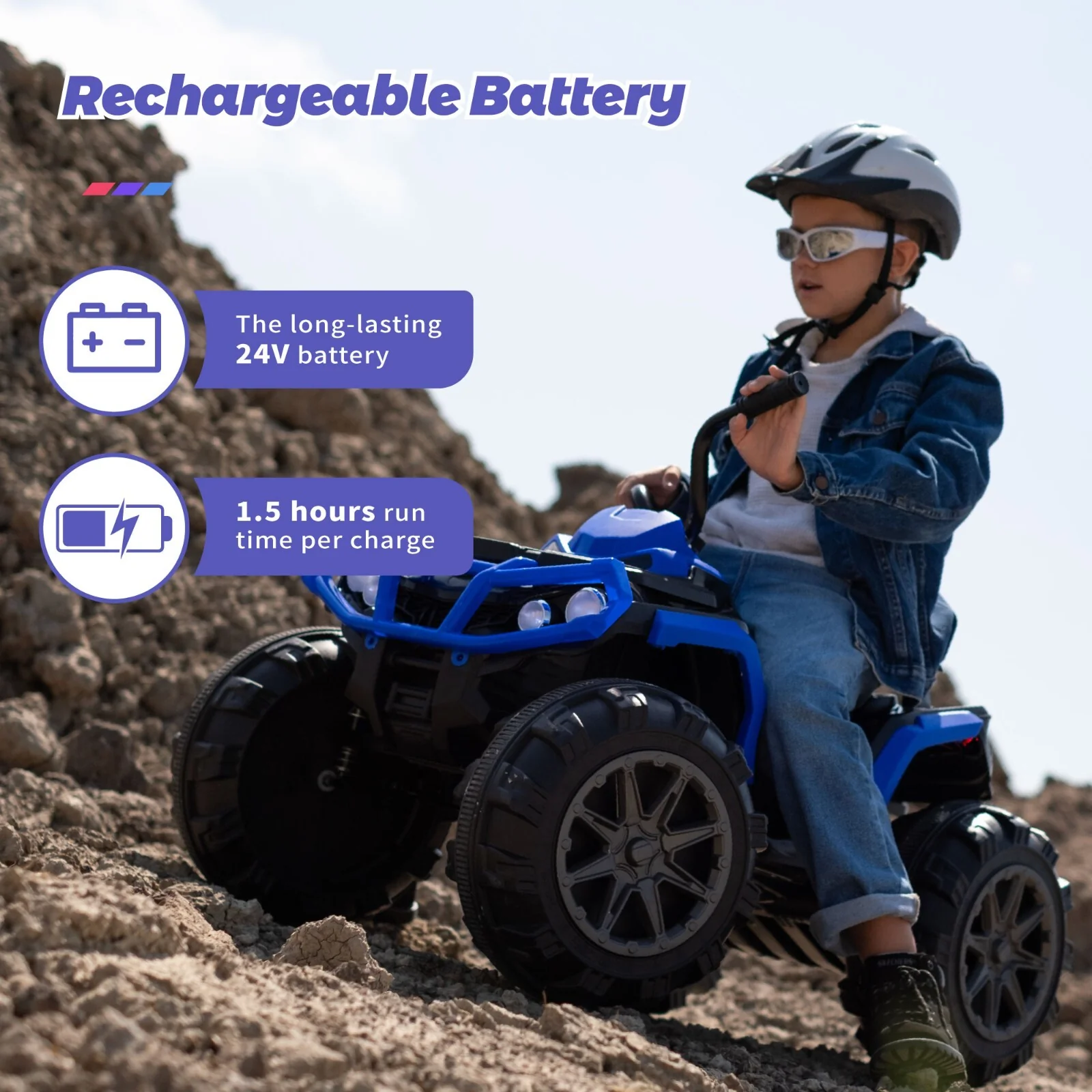 24V Kids Ride-On 4 Wheeler Quad Car with LED Lights, Adjustable 4-6 mph Speed - Image 2