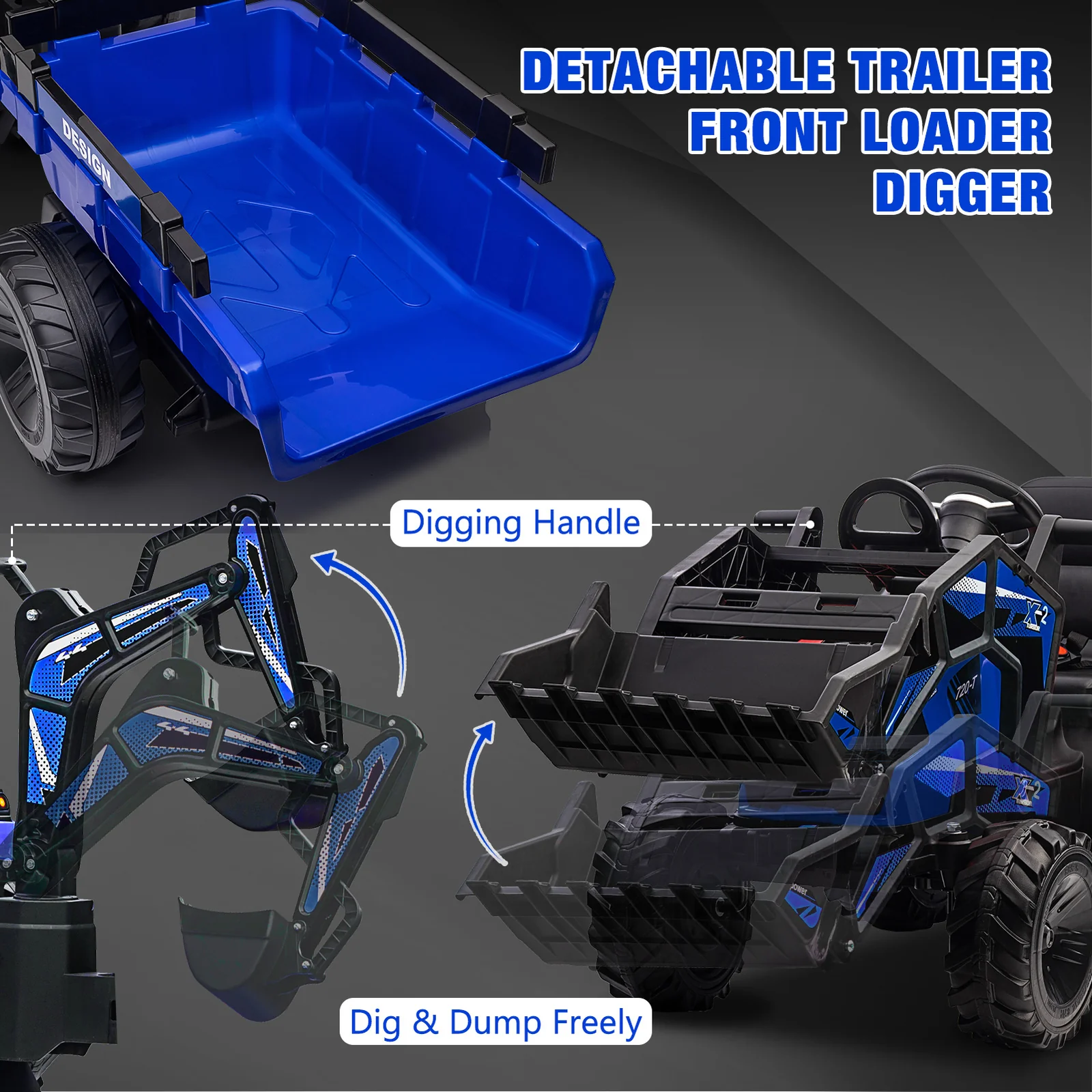 24V Kids Electric Ride-On Tractor and Excavator with Remote Control and Trailer - Image 6