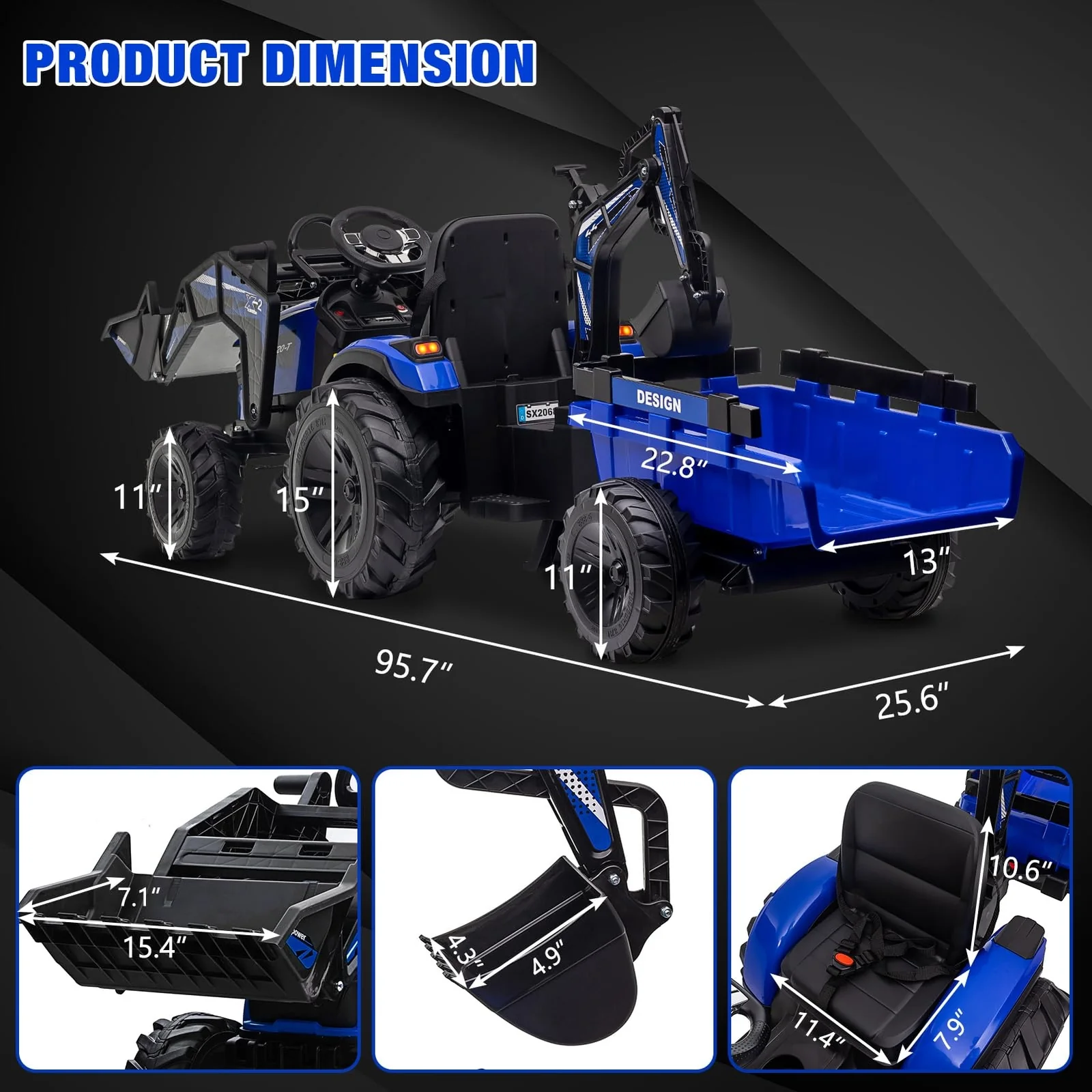 24V Electric Kids Ride-On Tractor with Trailer, Excavator, and Bulldozer Attachments - Image 2