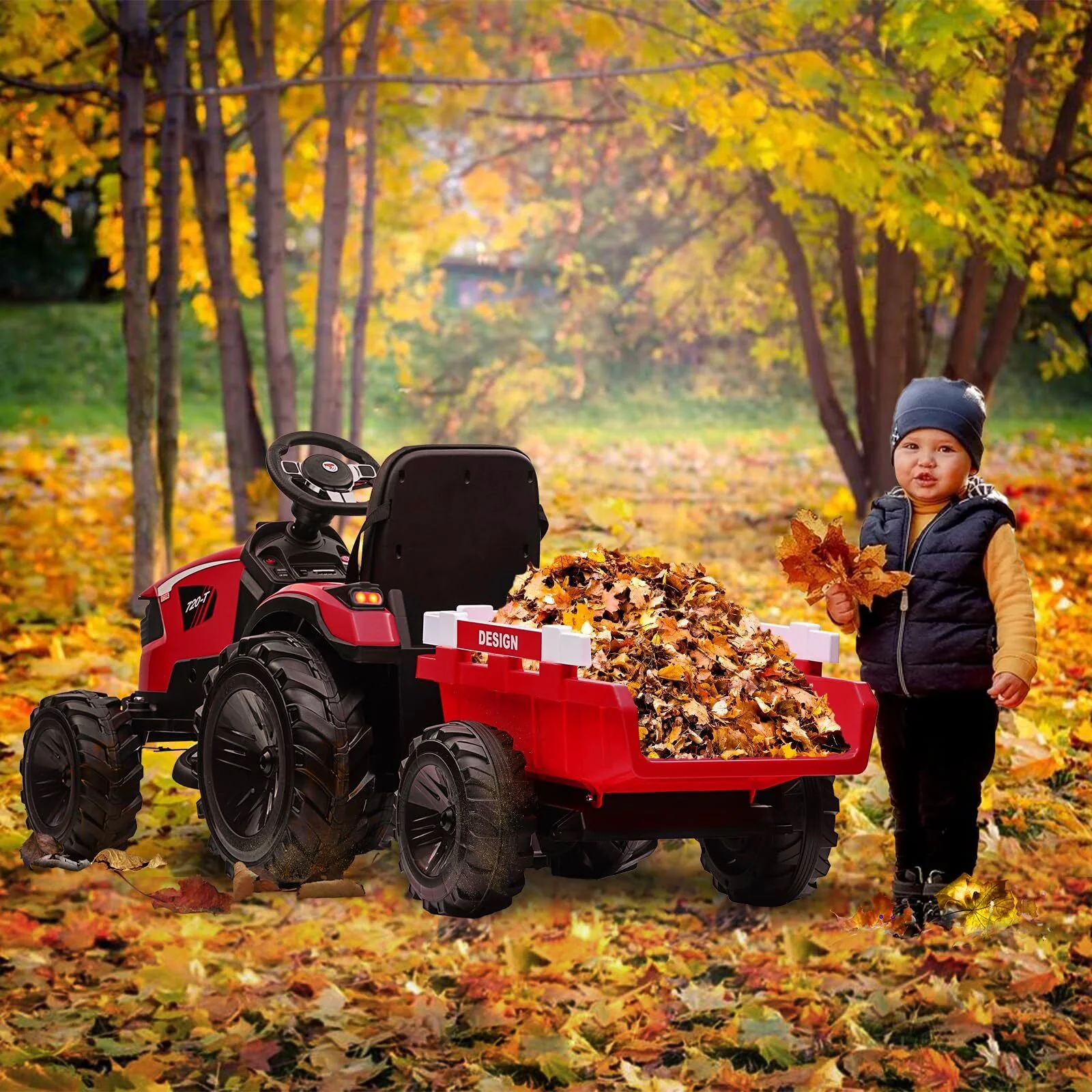 24V Kids Electric Ride-On Tractor with Trailer, Excavator, and Bulldozer Features - Image 3
