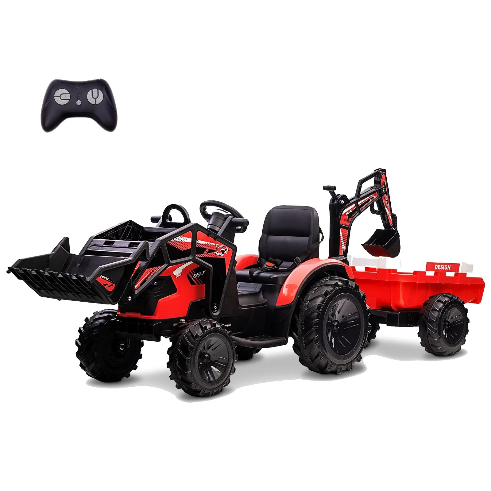 24V Kids Electric Ride-On Tractor with Trailer, Excavator, and Bulldozer Features - Image 8