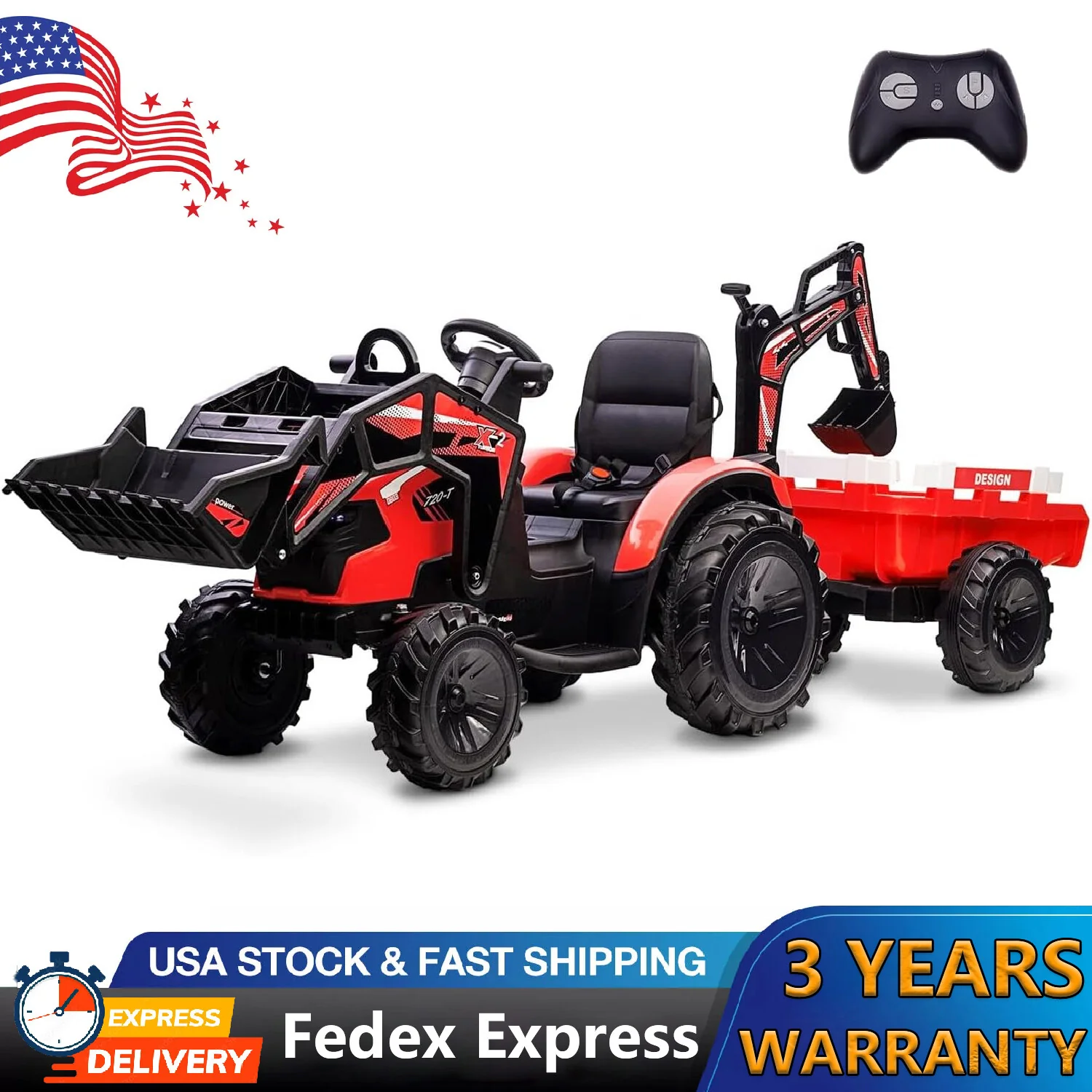 24V Kids Electric Ride-On Tractor with Trailer, Excavator, and Bulldozer Features - Image 9