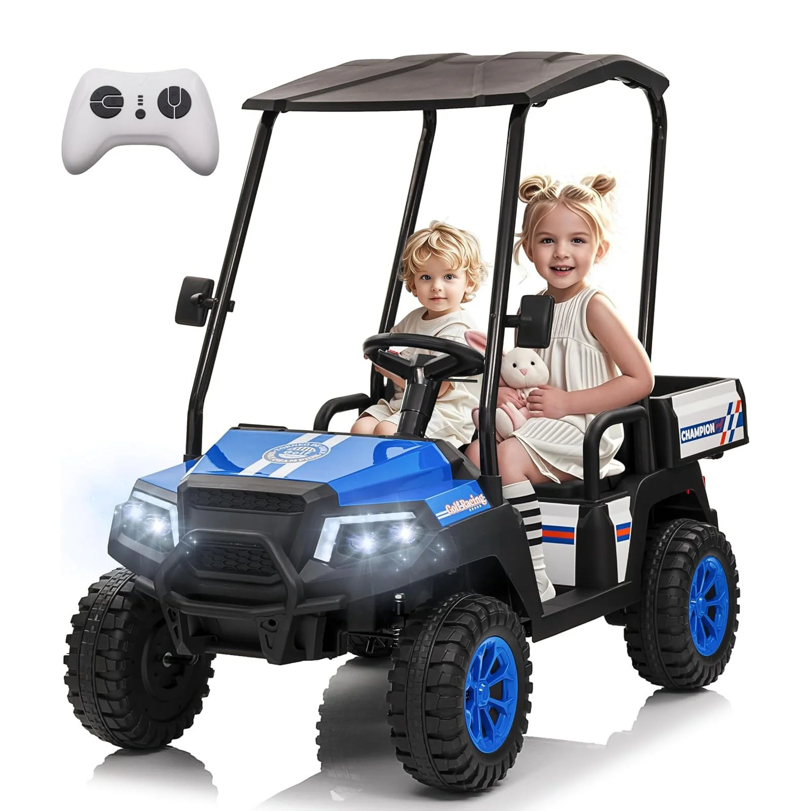24V Kids 4WD Ride-On Truck 2-Seater Golf Cart with Sun Shade, Storage Trunk, and Remote Control - Image 13