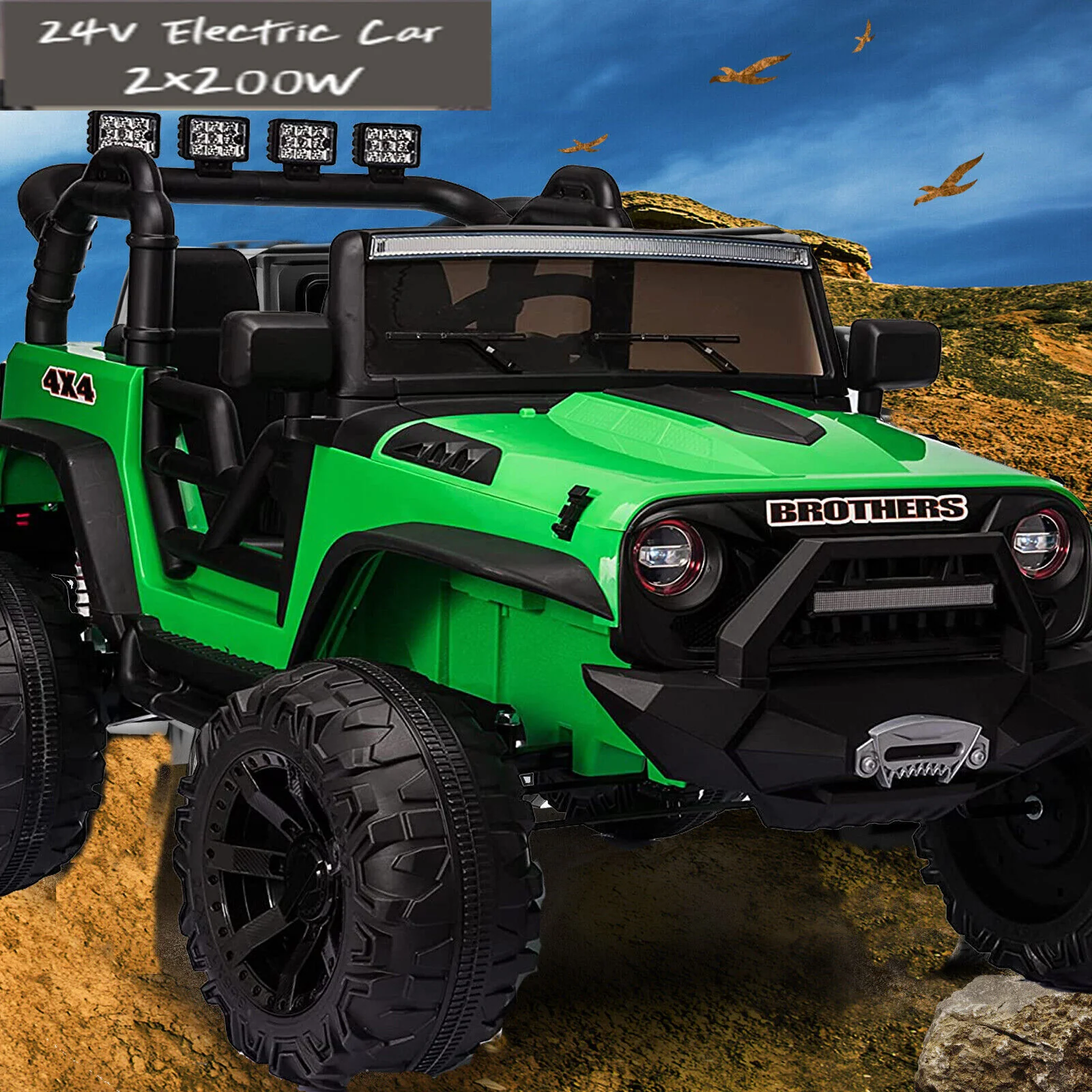 24V Electric Kids Ride-On Jeep Truck Car 400W 2-Seater with LED Lights and 3-Speed Settings - Image 2