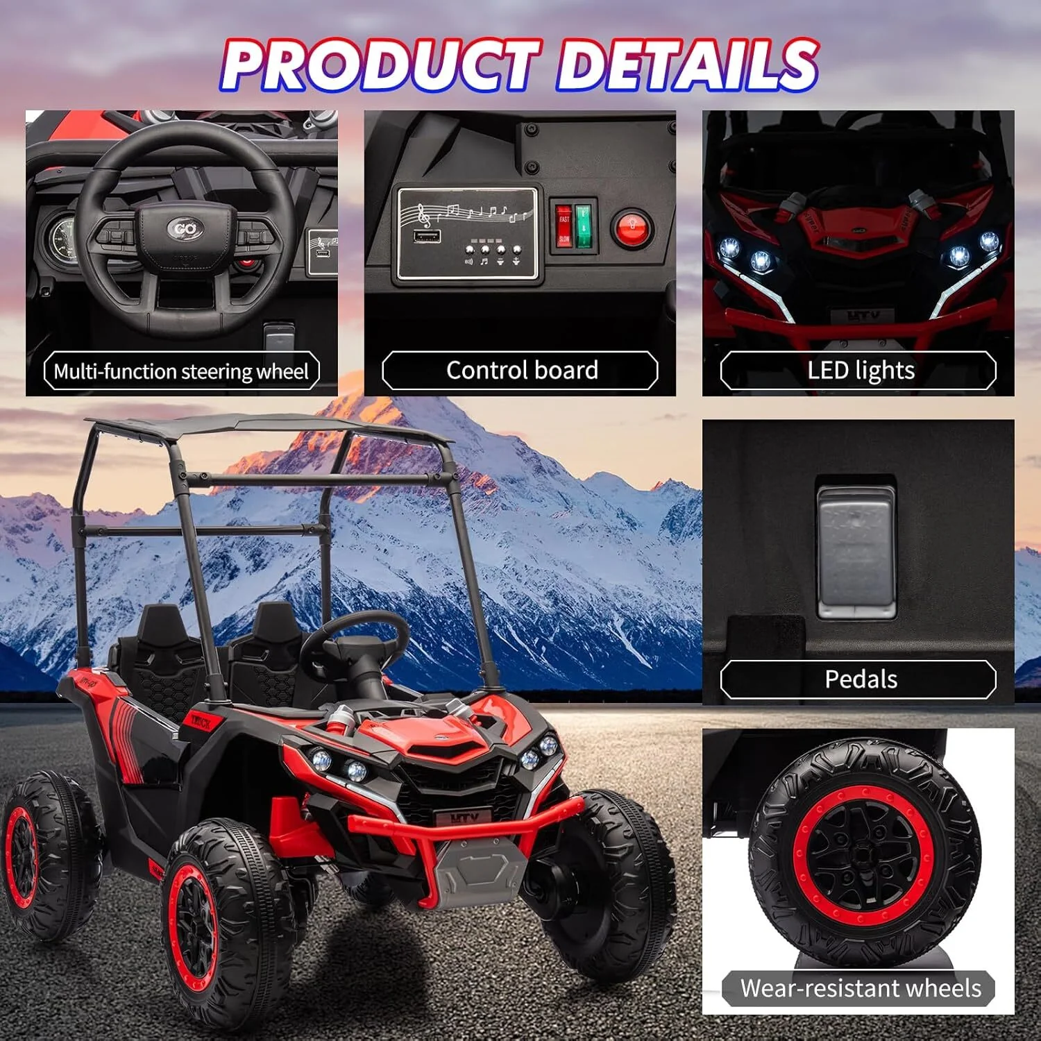 24V Kids 2-Seater 4WD Electric Ride-On UTV Truck with Sun Shade and Remote Control - Image 11