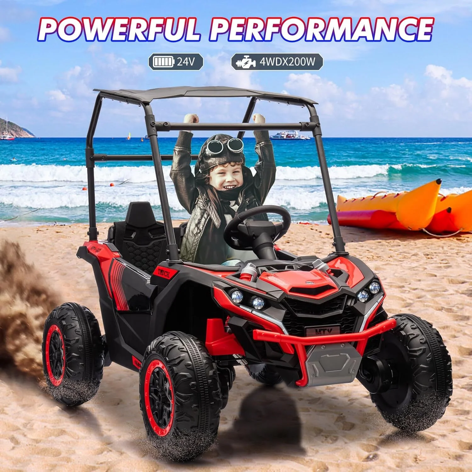 24V Kids 2-Seater 4WD Electric Ride-On UTV Truck with Sun Shade and Remote Control - Image 12