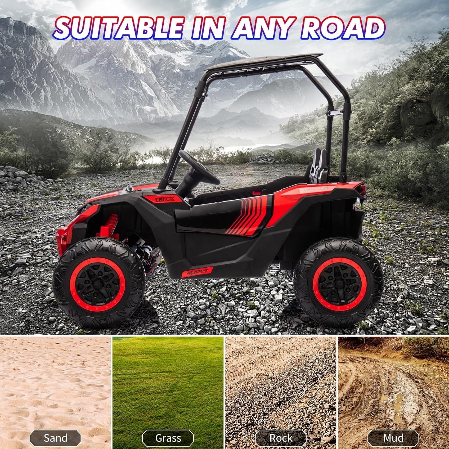 24V Kids 2-Seater 4WD Electric Ride-On UTV Truck with Sun Shade and Remote Control - Image 13