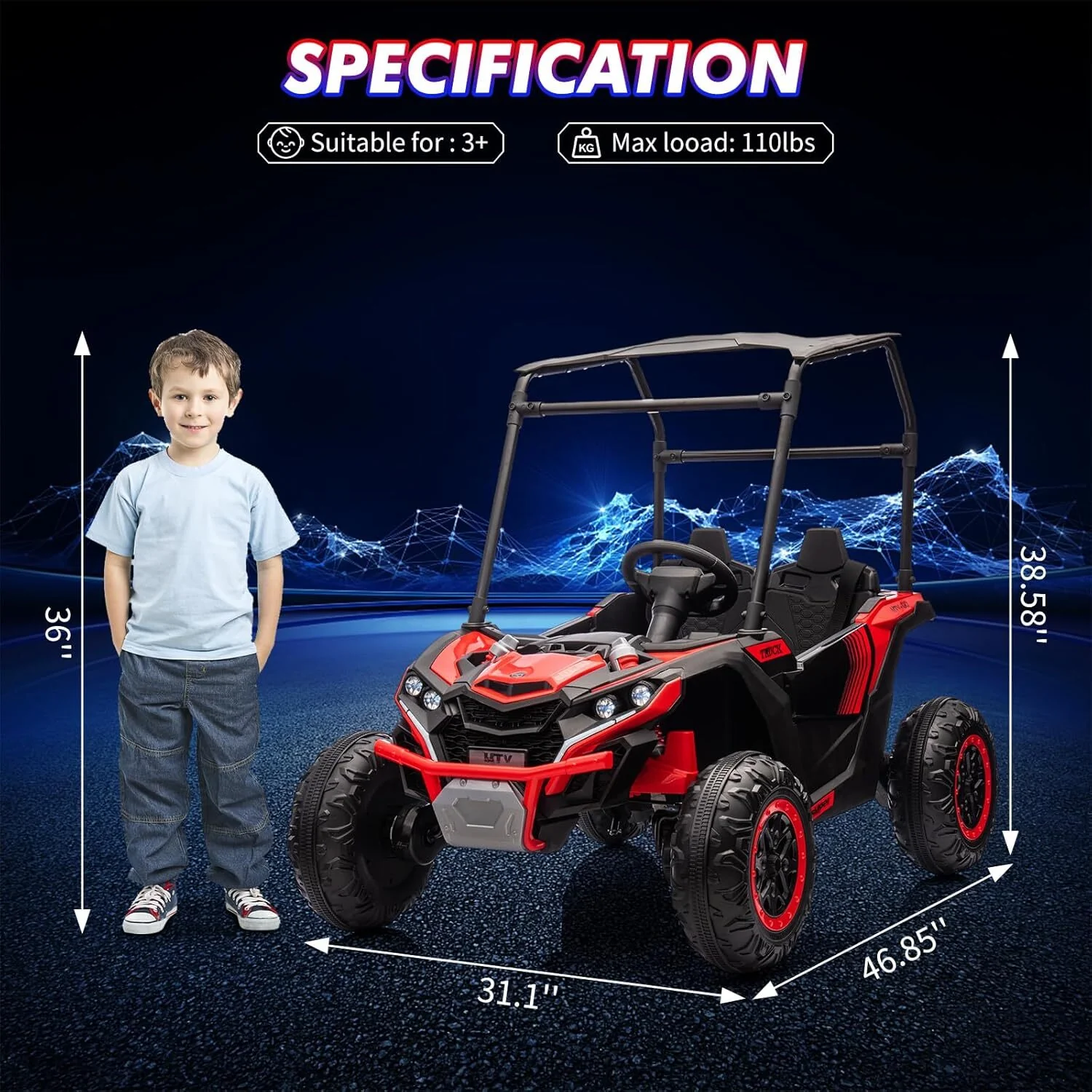 24V Kids 2-Seater 4WD Electric Ride-On UTV Truck with Sun Shade and Remote Control - Image 14