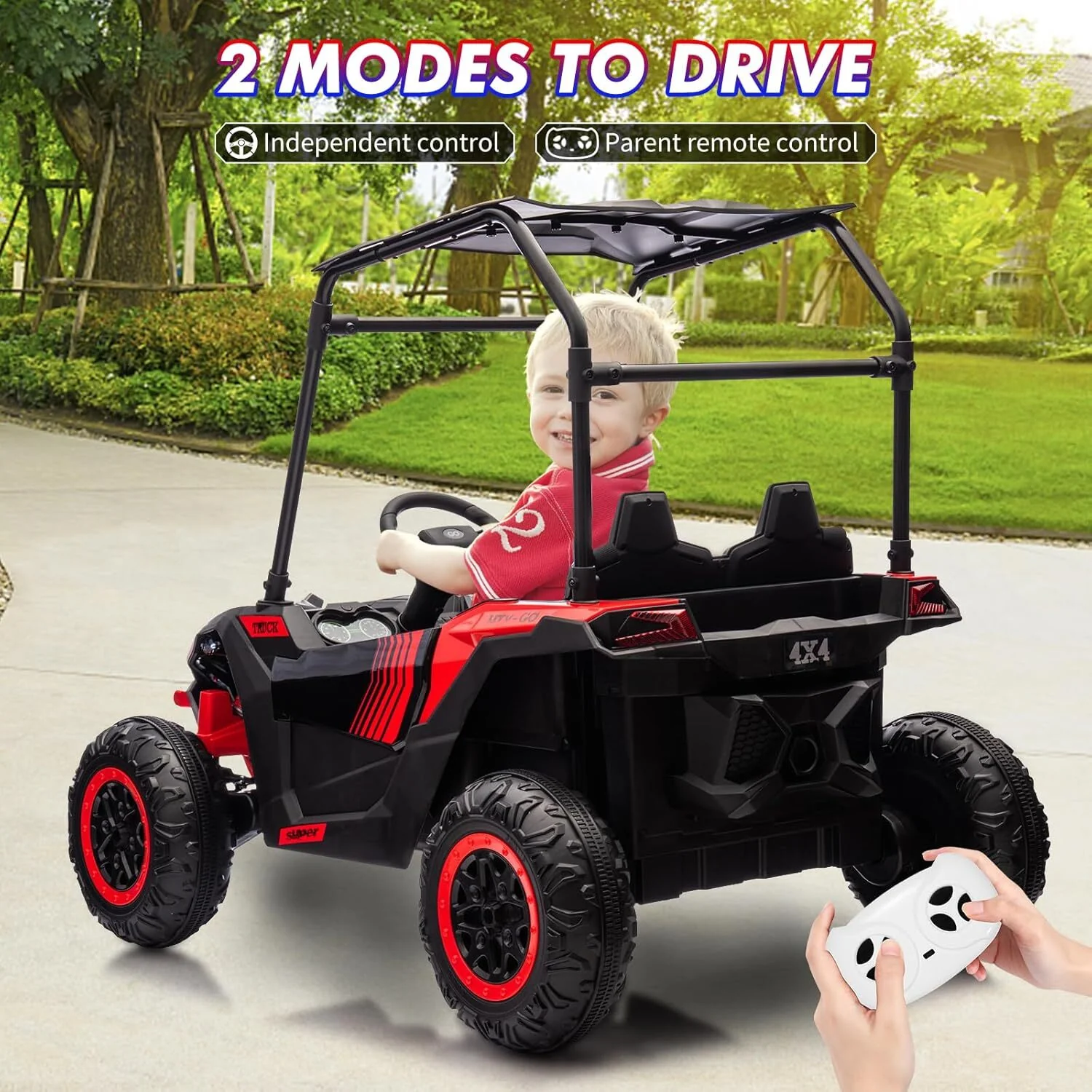 24V Kids 2-Seater 4WD Electric Ride-On UTV Truck with Sun Shade and Remote Control - Image 15