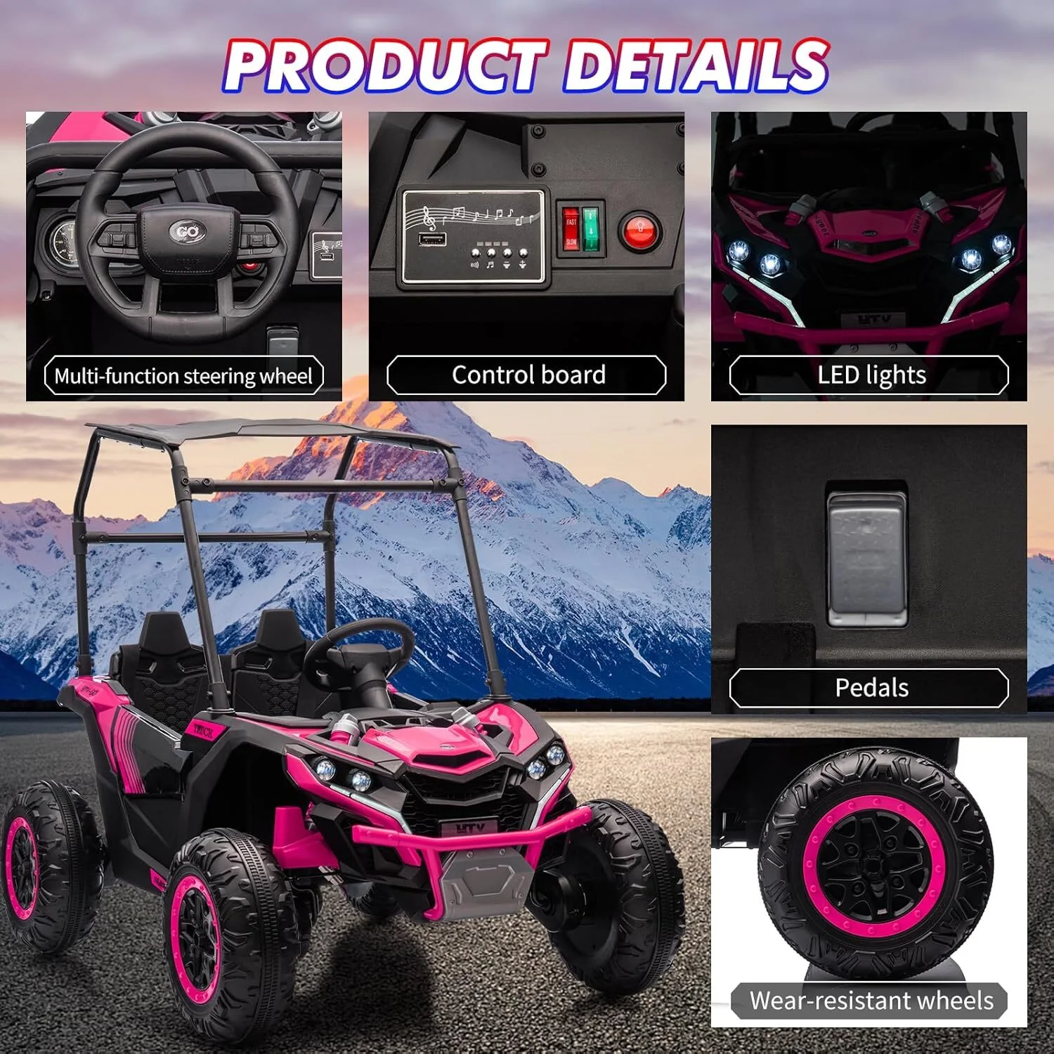24V Kids 2-Seater 4WD Electric Ride-On UTV Truck with Sun Shade and Remote Control - Image 18