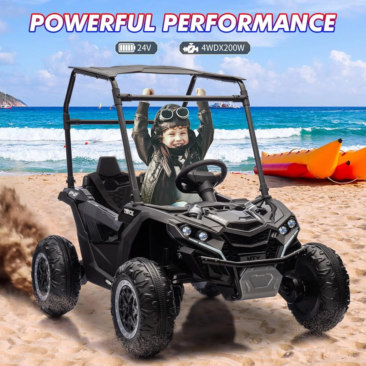 24V Kids 2-Seater 4WD Electric Ride-On UTV Truck with Sun Shade and Remote Control - Image 5
