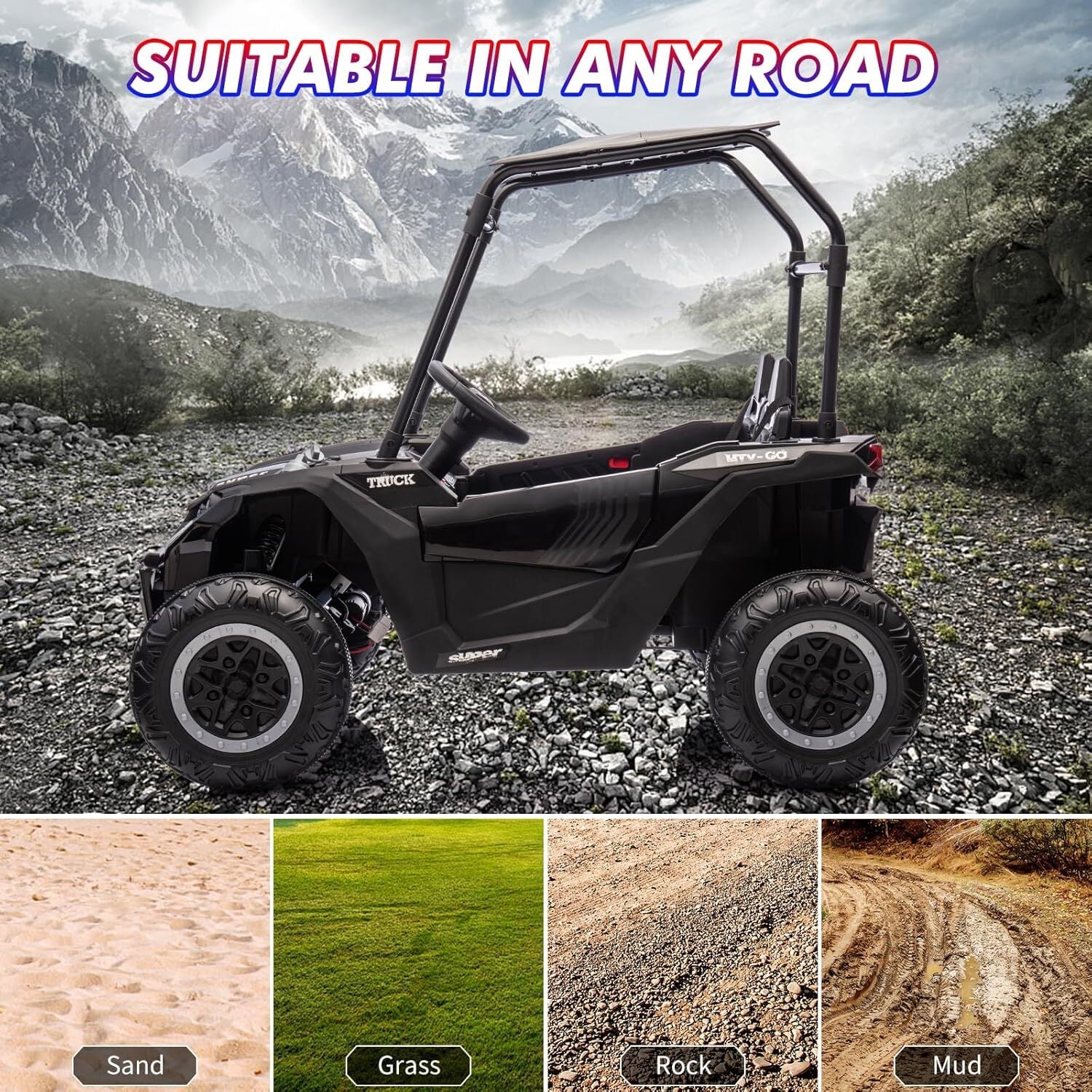 24V Kids 2-Seater 4WD Electric Ride-On UTV Truck with Sun Shade and Remote Control - Image 6