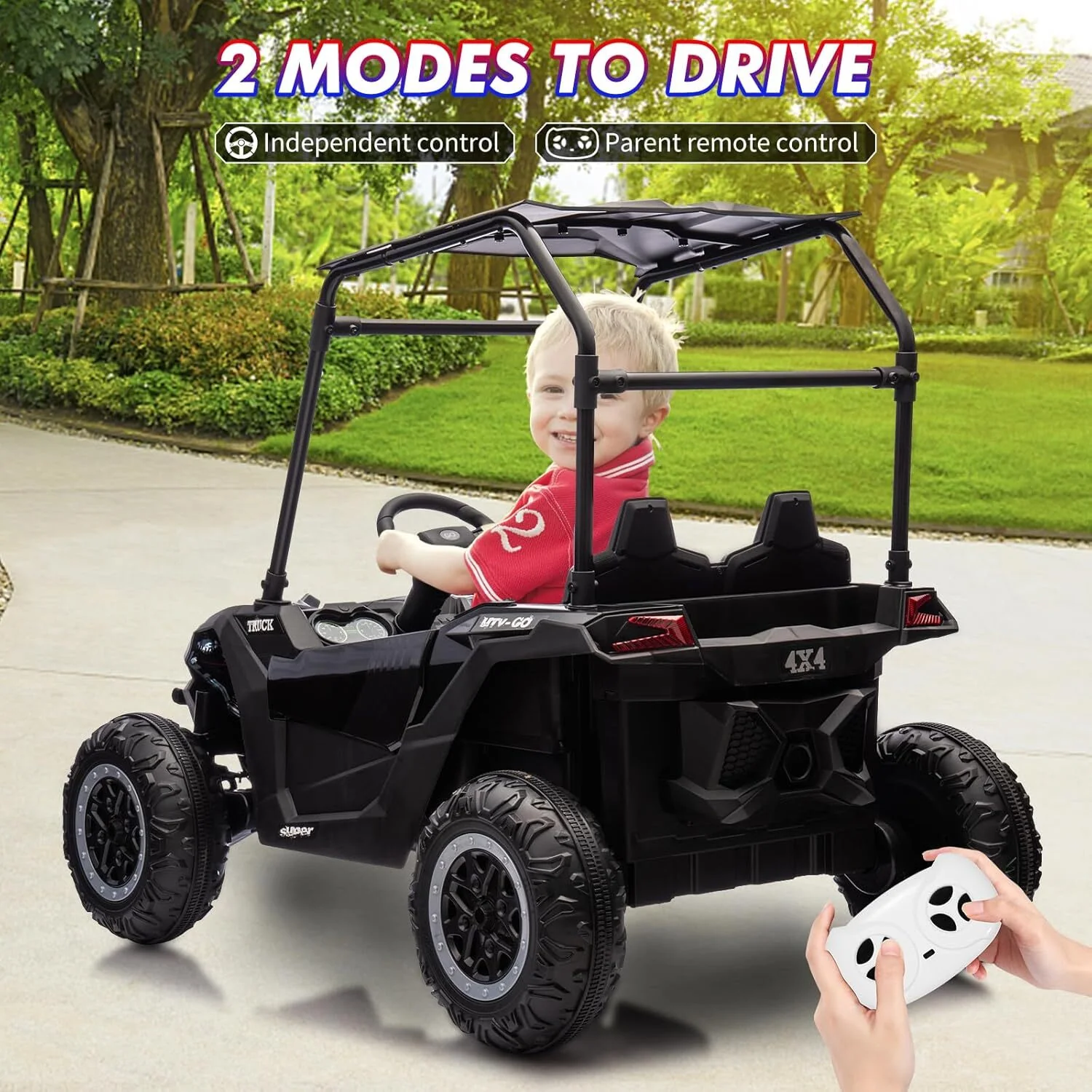24V Kids 2-Seater 4WD Electric Ride-On UTV Truck with Sun Shade and Remote Control - Image 8