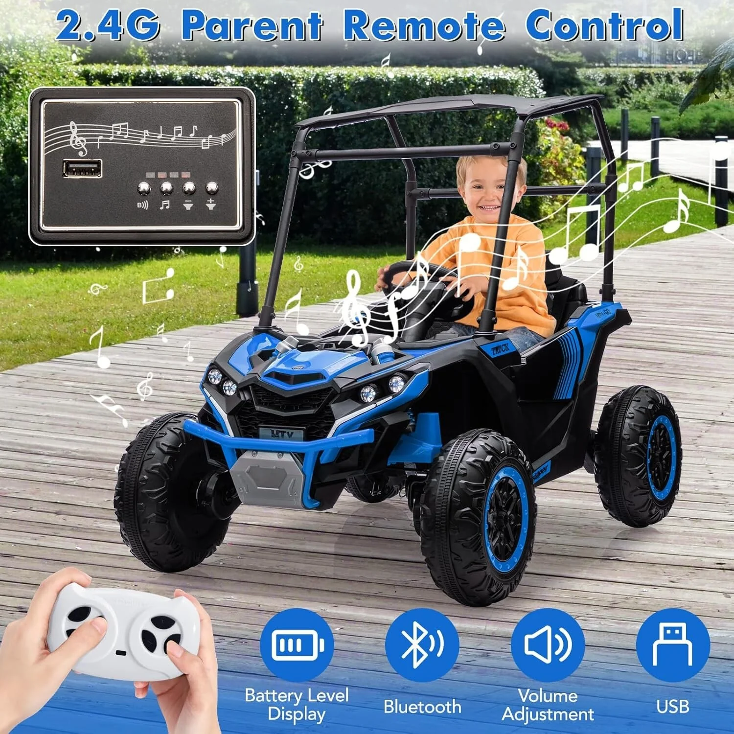 24V Electric 2-Seater Kids Ride-On UTV Truck 800W with Sunshade and Remote Control Blue - Image 6