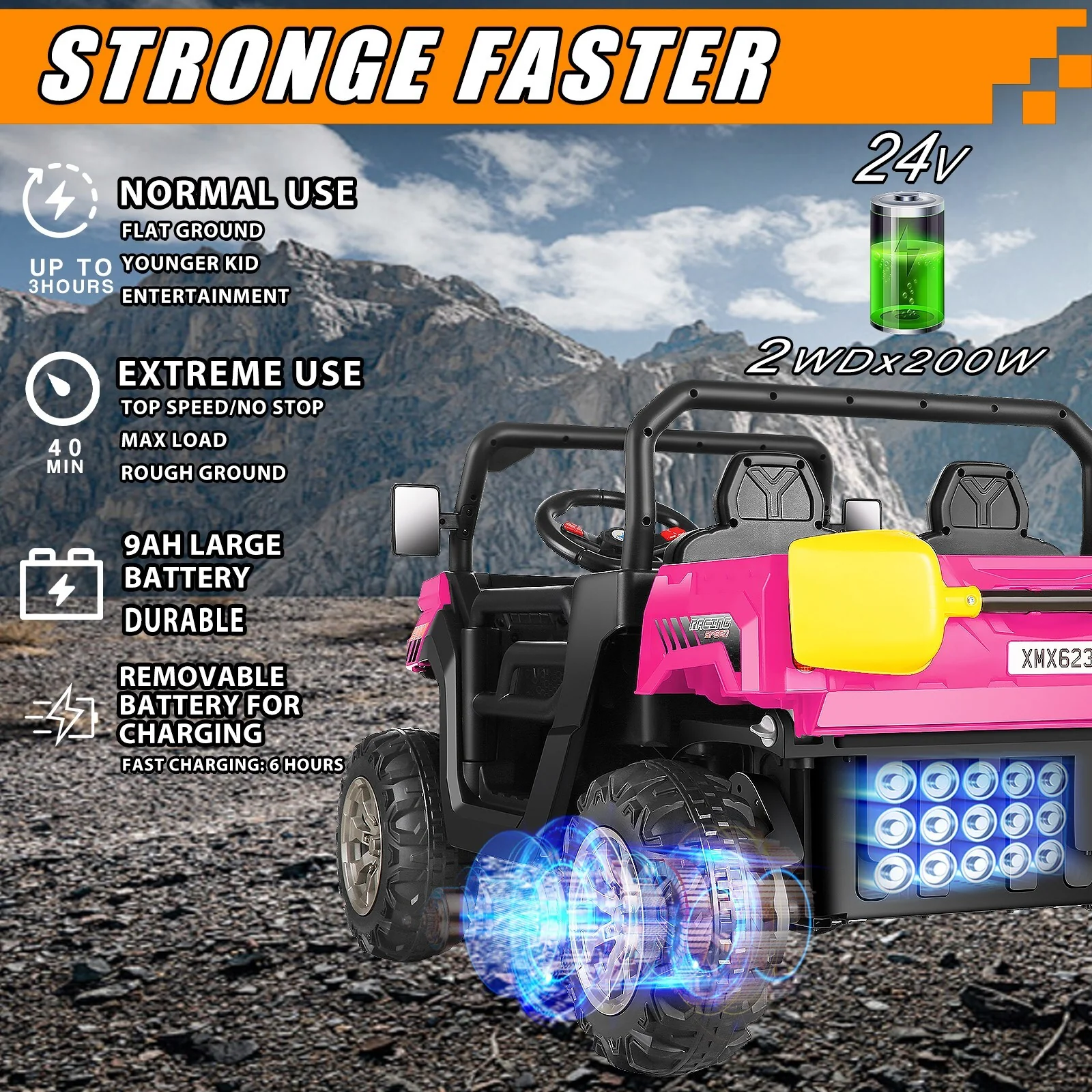 24V Electric Kids Ride-On UTV Toy Quad Car with Remote Control and LED Lights - Image 3