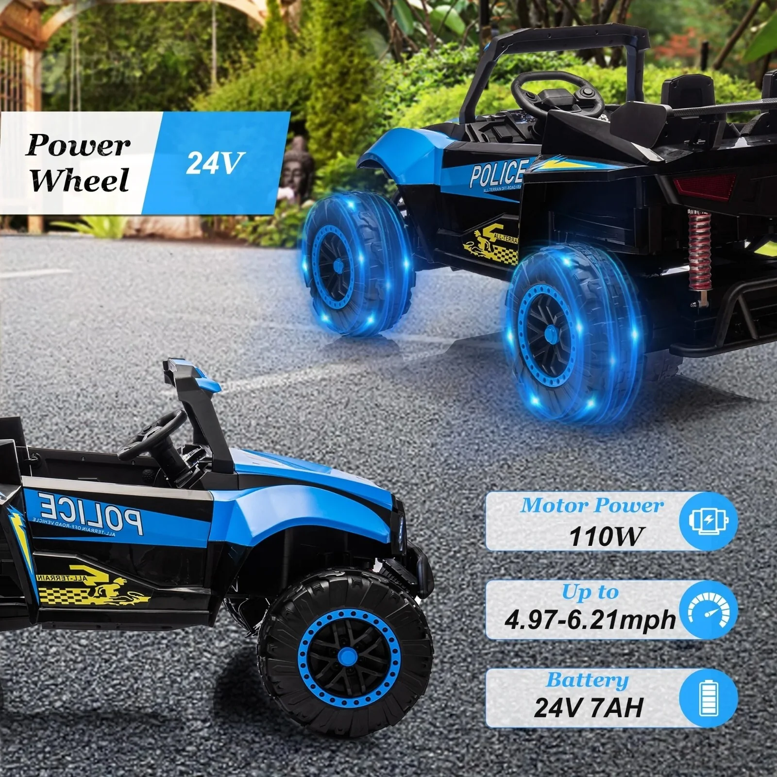 24V Kids Electric Ride-On 4-Wheeler Off-Road UTV Toy with Remote Control Blue - Image 4
