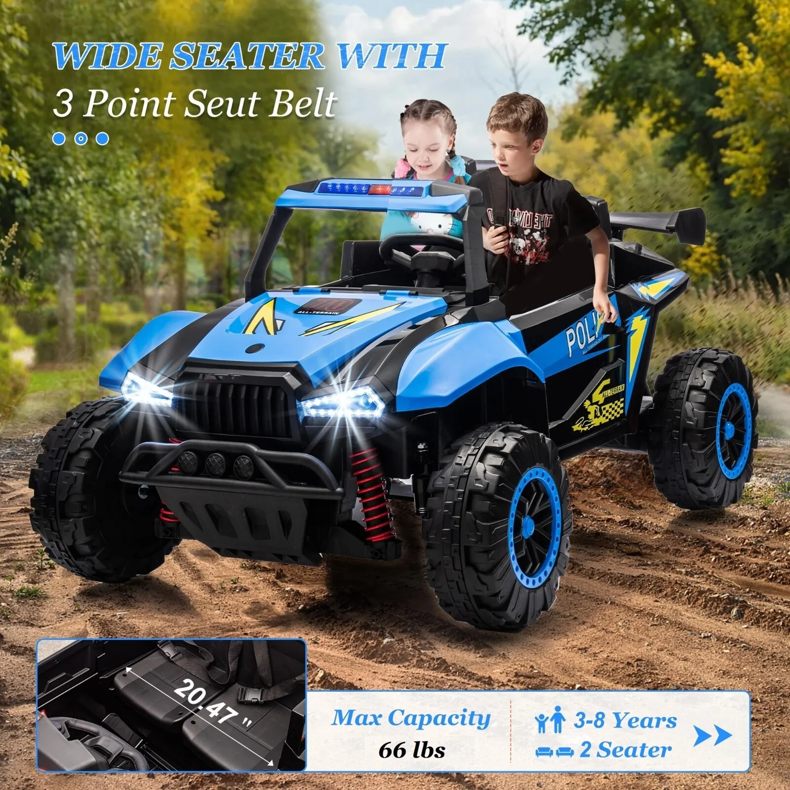 24V Kids Electric Ride-On 4-Wheeler Off-Road UTV Toy with Remote Control Blue - Image 5