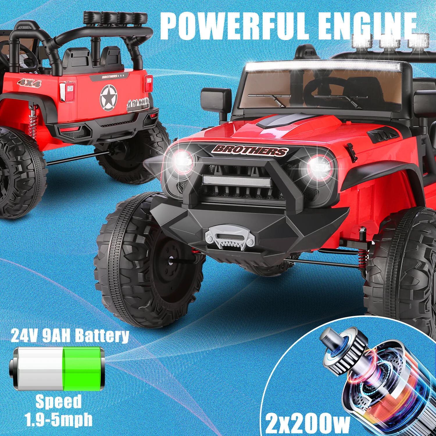 24V Large Kids Electric Ride-On Truck with Parent Remote Control and 2 Seats - Image 5