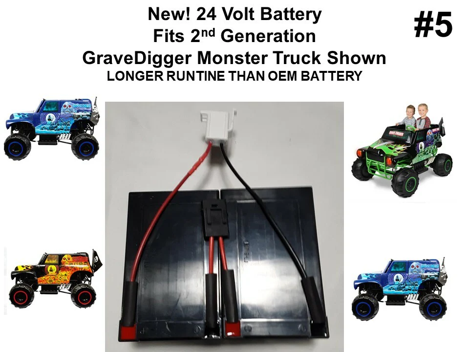24V Extended Run Battery with Connector for Power Wheels Gravedigger Version 5 - Image 2