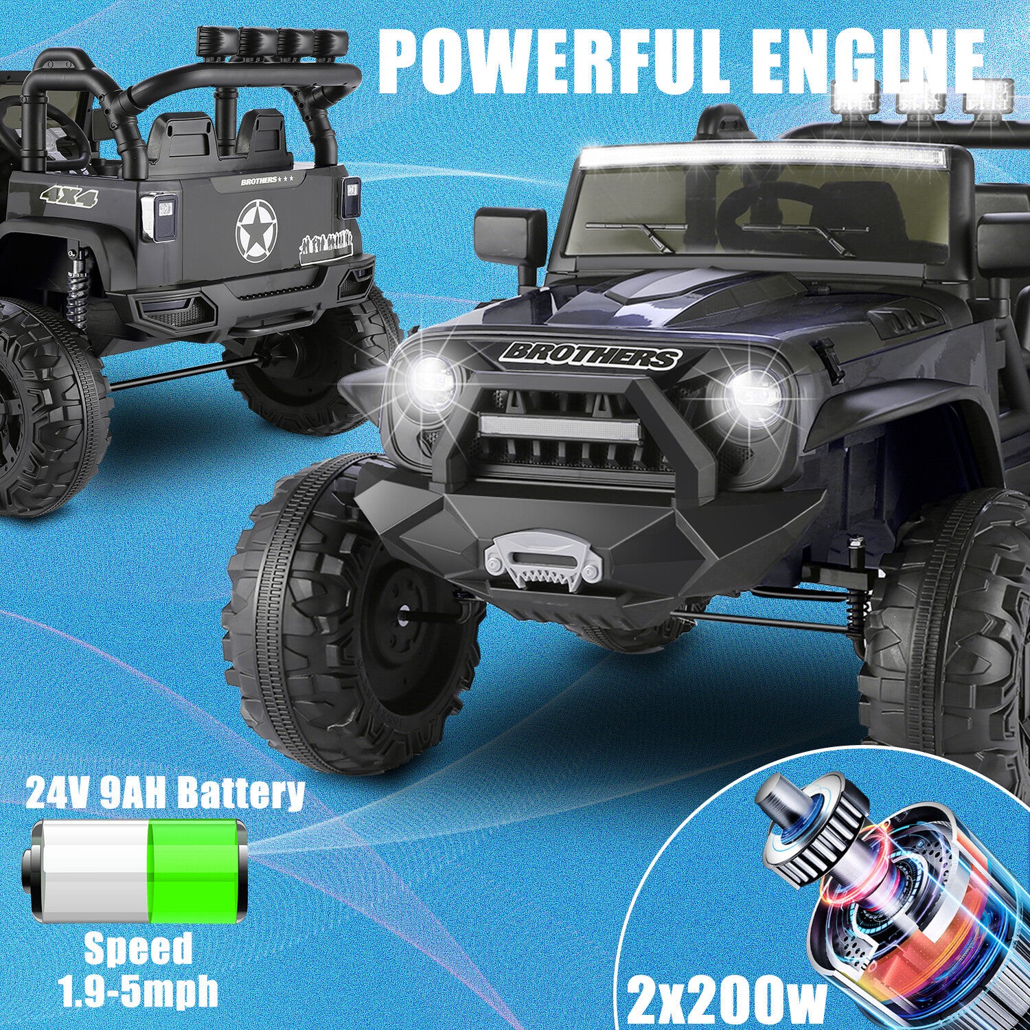24V 2-Seater Kids Electric Ride-On Car with Remote Control and Music - Image 43