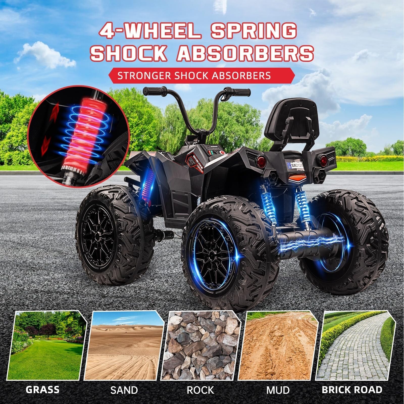 24V Electric Ride-On 4WD Off-Road ATV Quad 4-Wheeler Toy Vehicle - Image 18