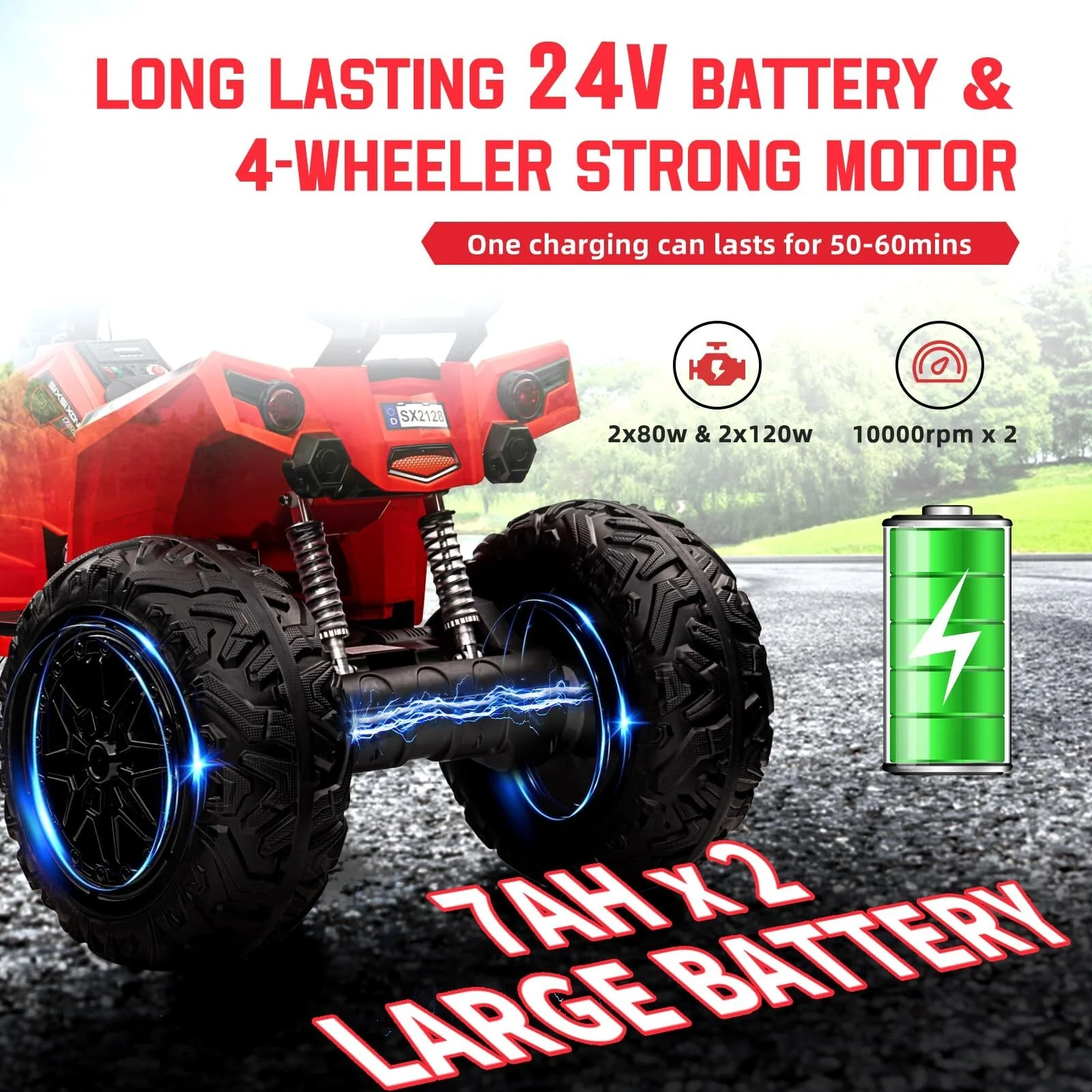 24V Electric Ride-On 4WD Off-Road ATV Quad 4-Wheeler Toy Vehicle - Image 23