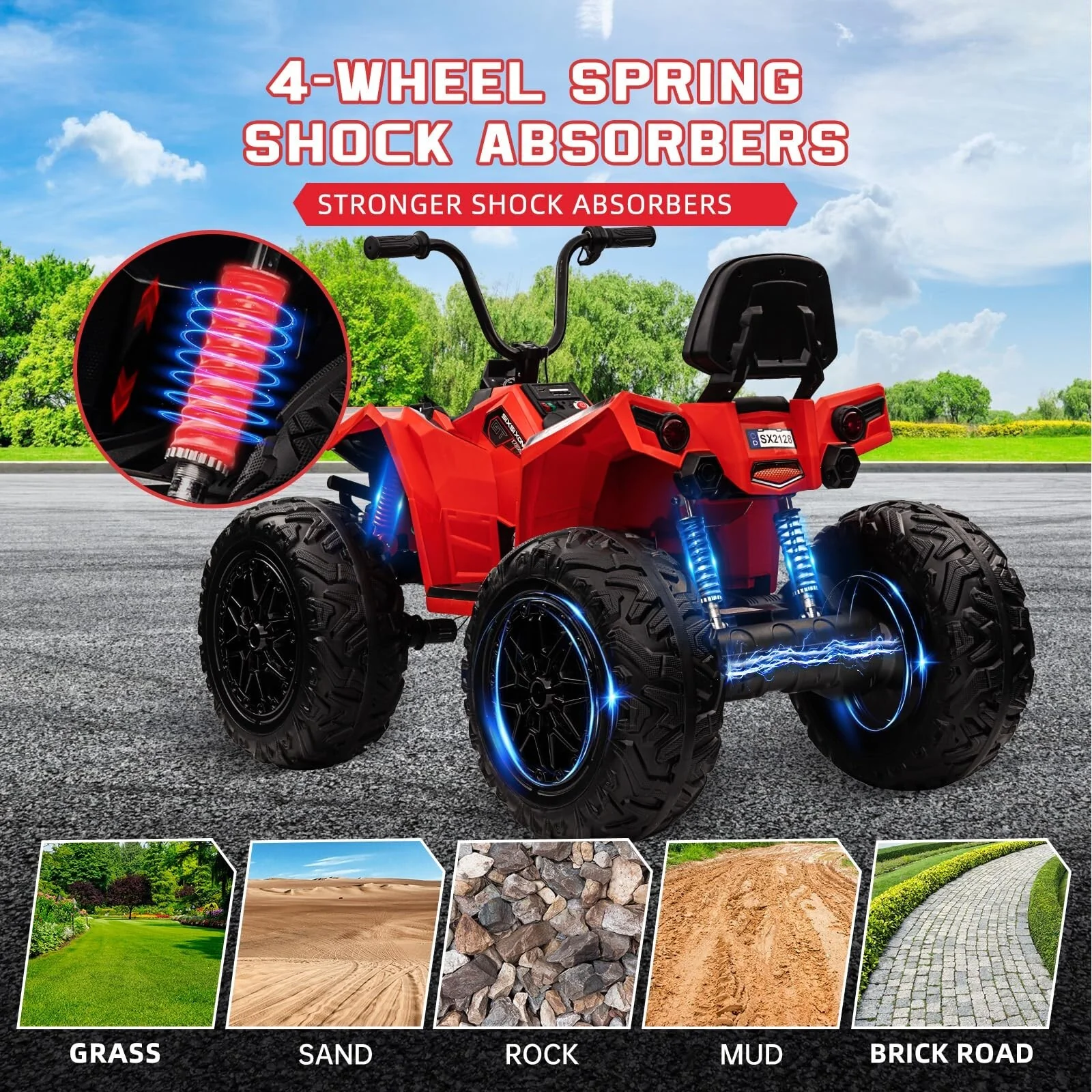 24V Electric Ride-On 4WD Off-Road ATV Quad 4-Wheeler Toy Vehicle - Image 3