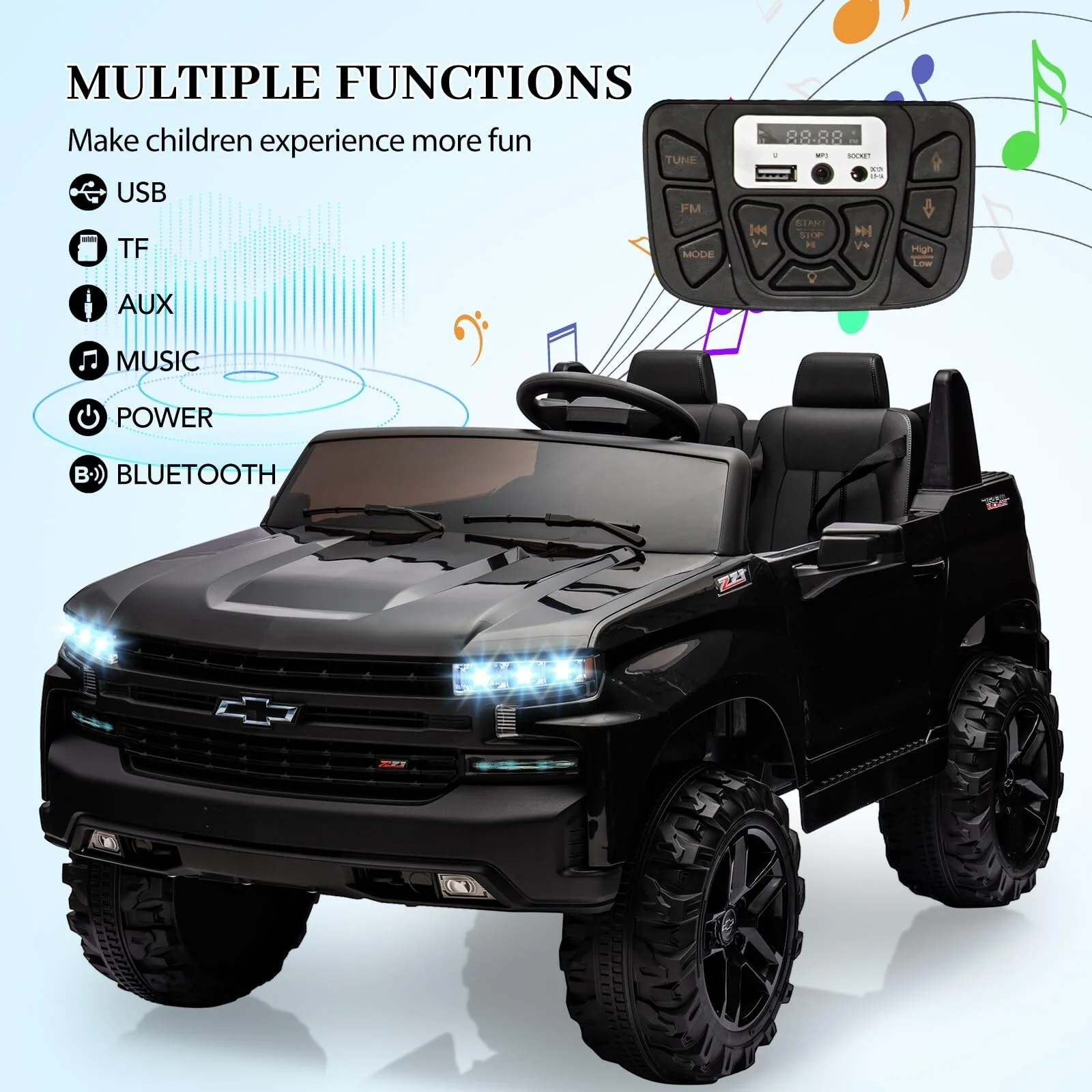 24V 2-Seater Licensed Chevrolet Silverado Electric Ride-On Truck for Kids - Image 3