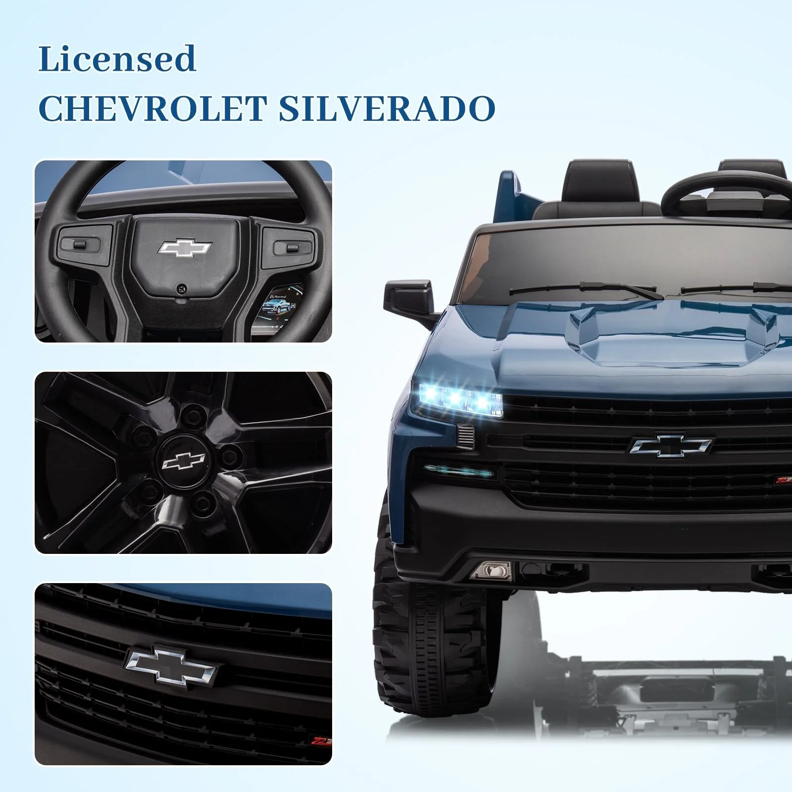 24V 2-Seater Licensed Chevrolet Silverado Electric Ride-On Truck for Kids - Image 9
