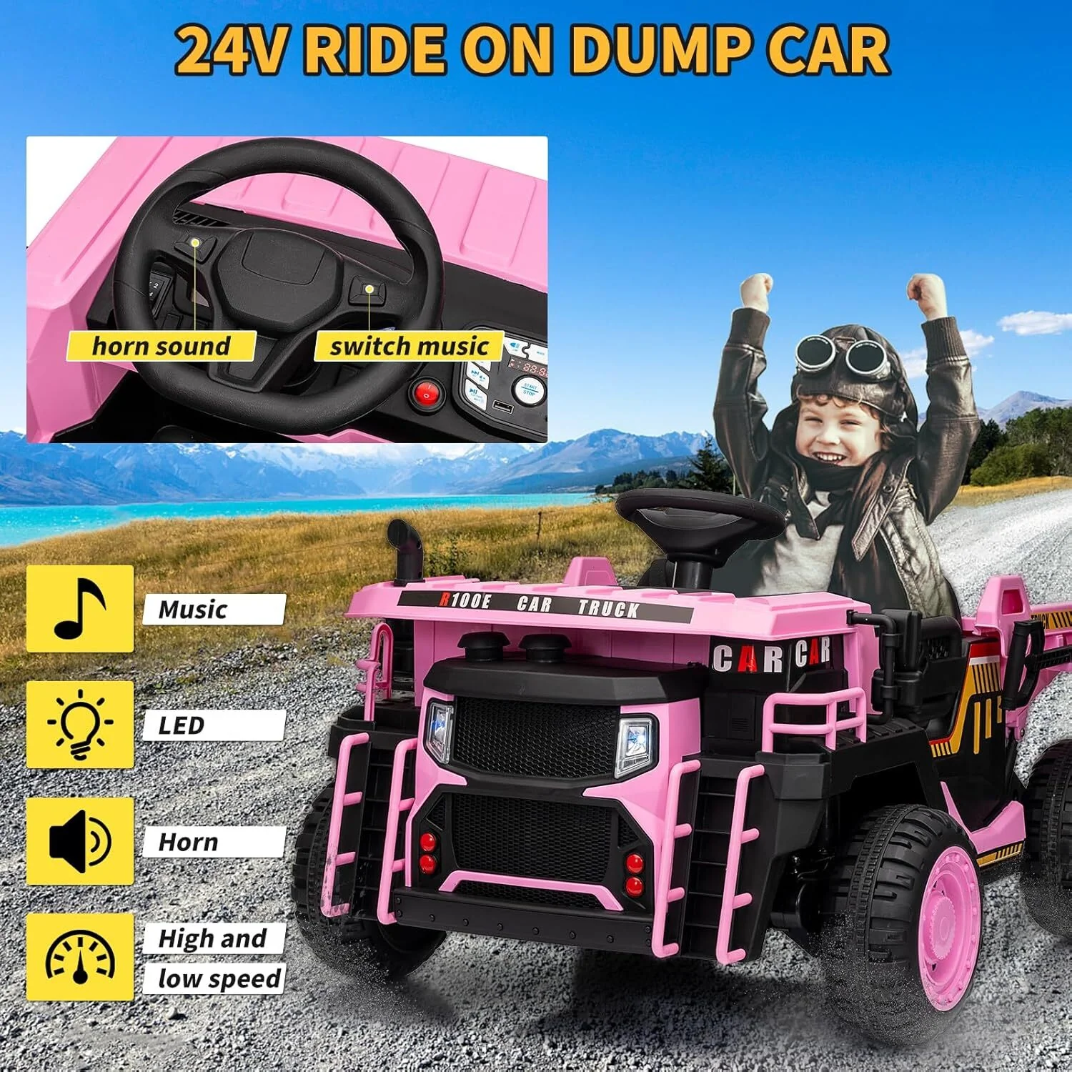 24V Electric 2-Seater Ride-On Dump Truck Car for Kids with Remote Control - Image 3