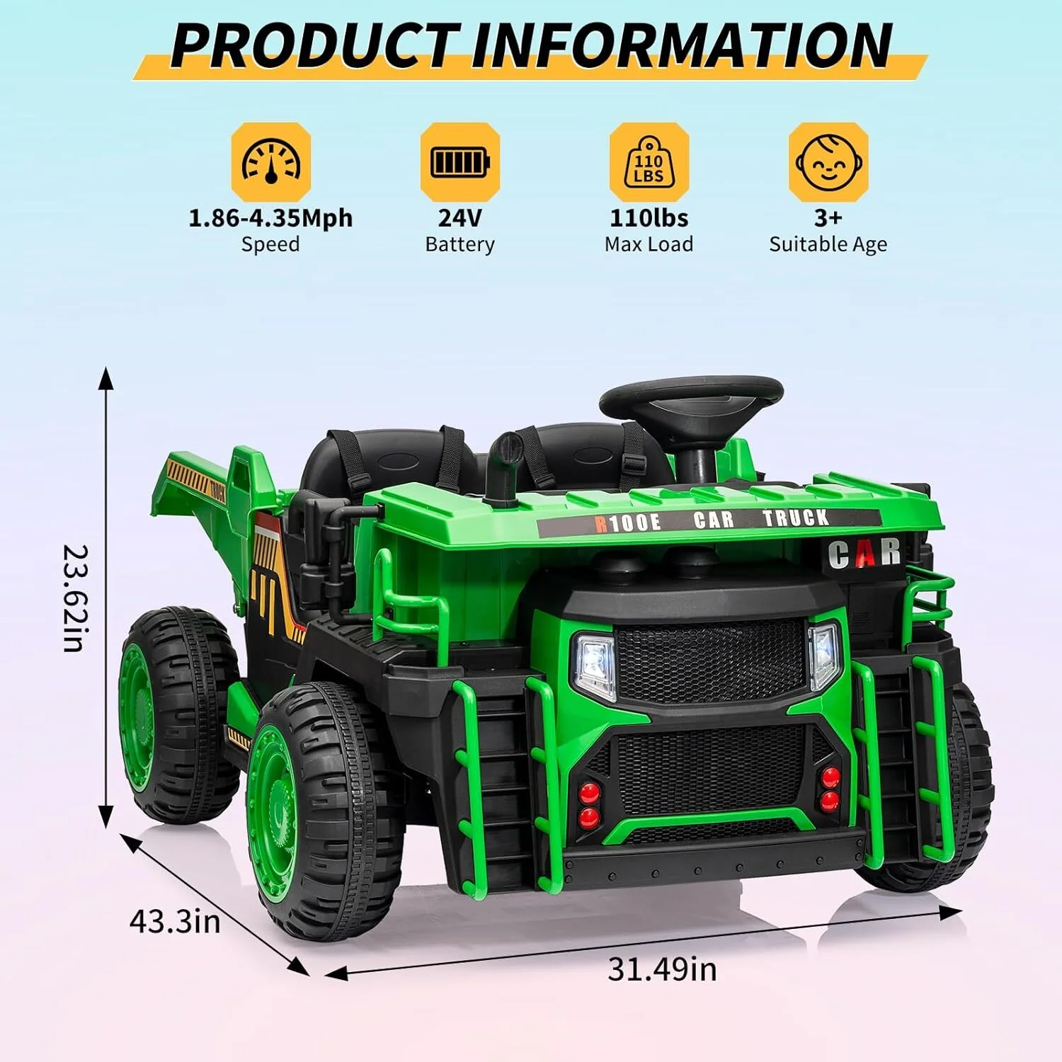 24V Electric 2-Seater Ride-On Dump Truck with Remote Control for Kids - Image 2