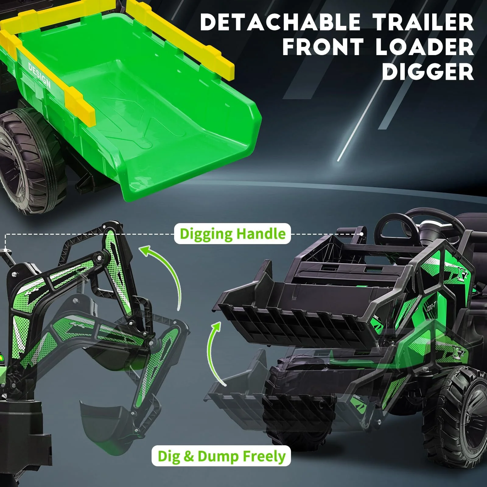 24V Ride-On Electric Excavator and Bulldozer Toy Vehicle with Trailer for Kids - Image 22