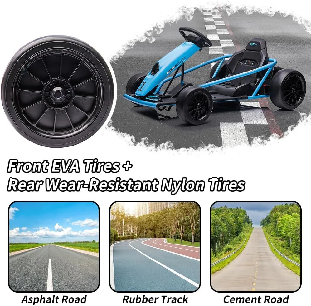 24V Ride-On Go-Kart with Music and Horn, 8MPH High Speed for Kids 8-12 Years, Blue - Image 6