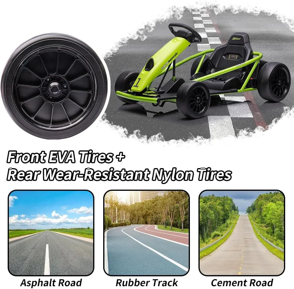 24V Ride-On Go Kart with Music and Horn, 8MPH High Speed for Kids 8-12 Years, Green - Image 5