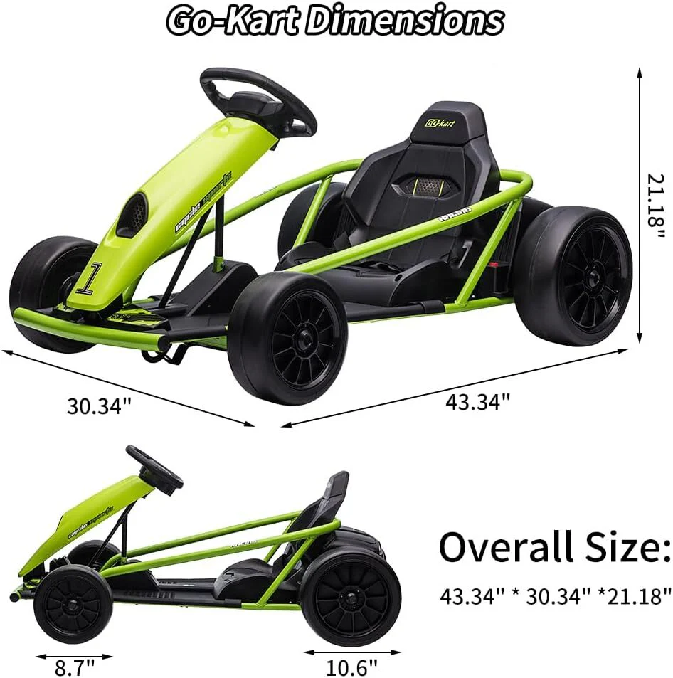 24V Ride-On Go Kart with Music and Horn, 8MPH High Speed for Kids 8-12 Years, Green - Image 6