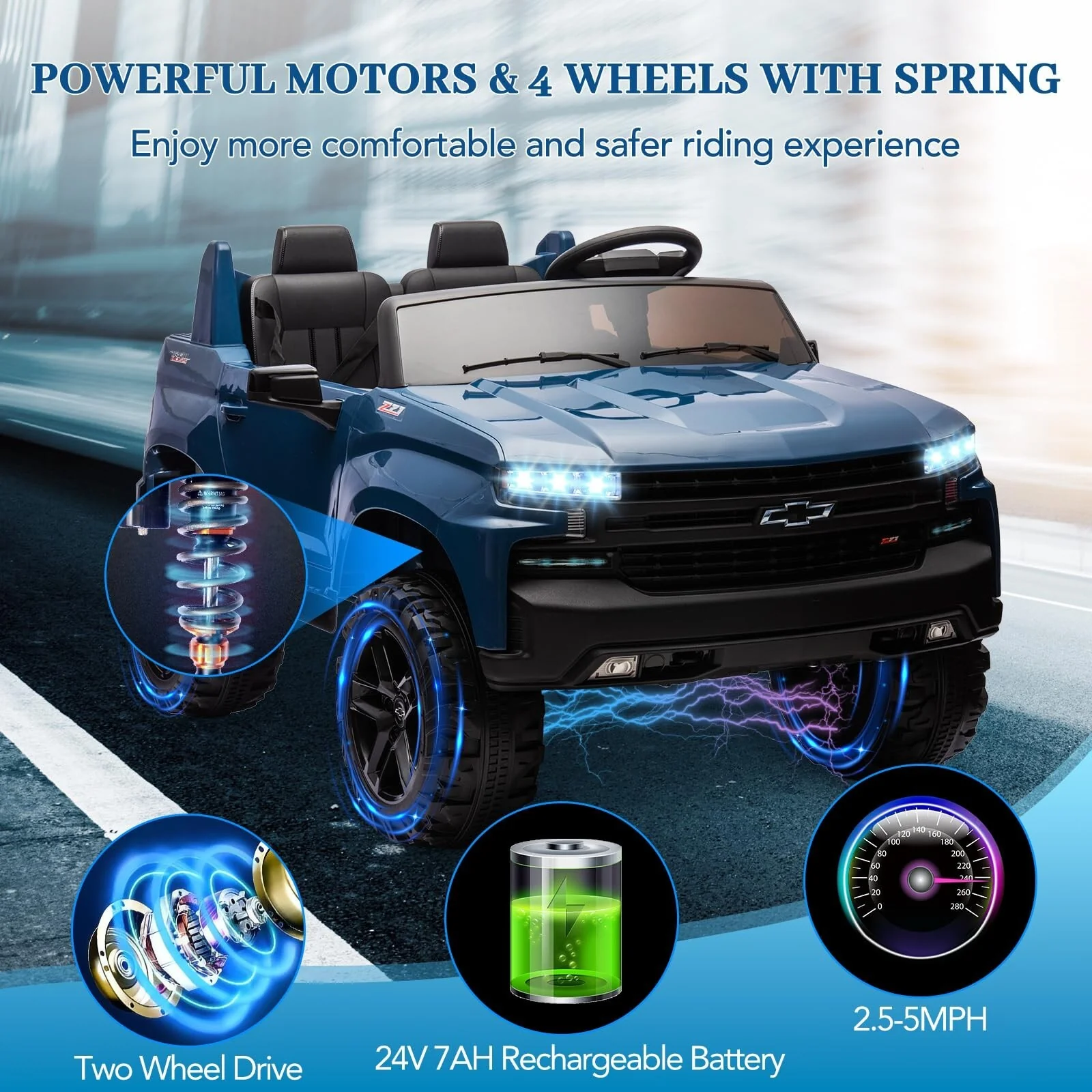 24V Electric 2-Seater Ride-On Truck Licensed Chevrolet Silverado for Kids - Image 12