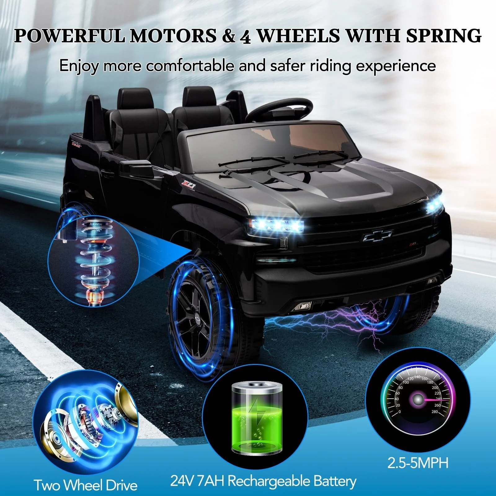 24V Electric 2-Seater Ride-On Truck Licensed Chevrolet Silverado for Kids - Image 4